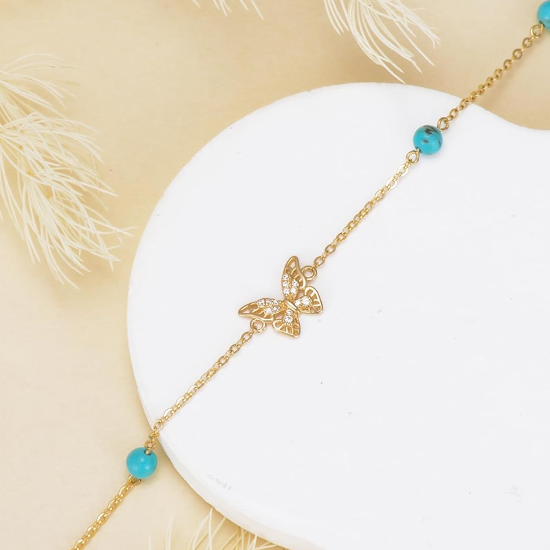 Gold Vermeil Turquoise Butterfly Bracelet for Women