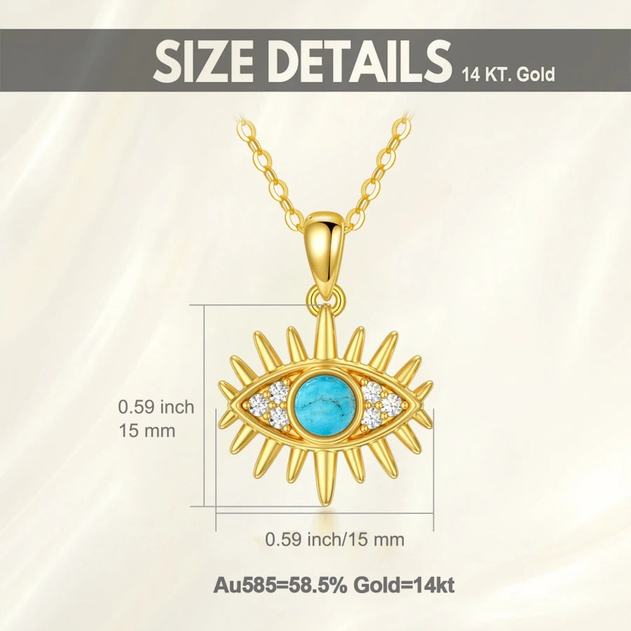 10K Gold Cubic Zirconia & Turquoise Evil Eye Pendant Necklace