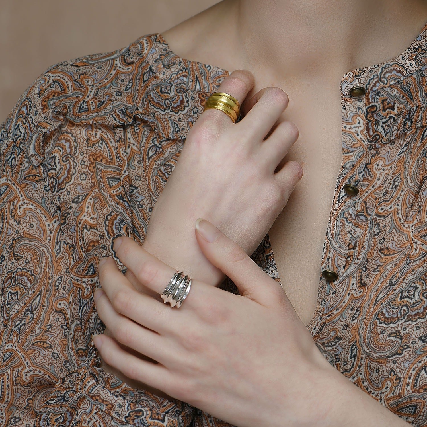 18K Gold Vermeil Sandwood Solid Thick Sterling Silver Ring