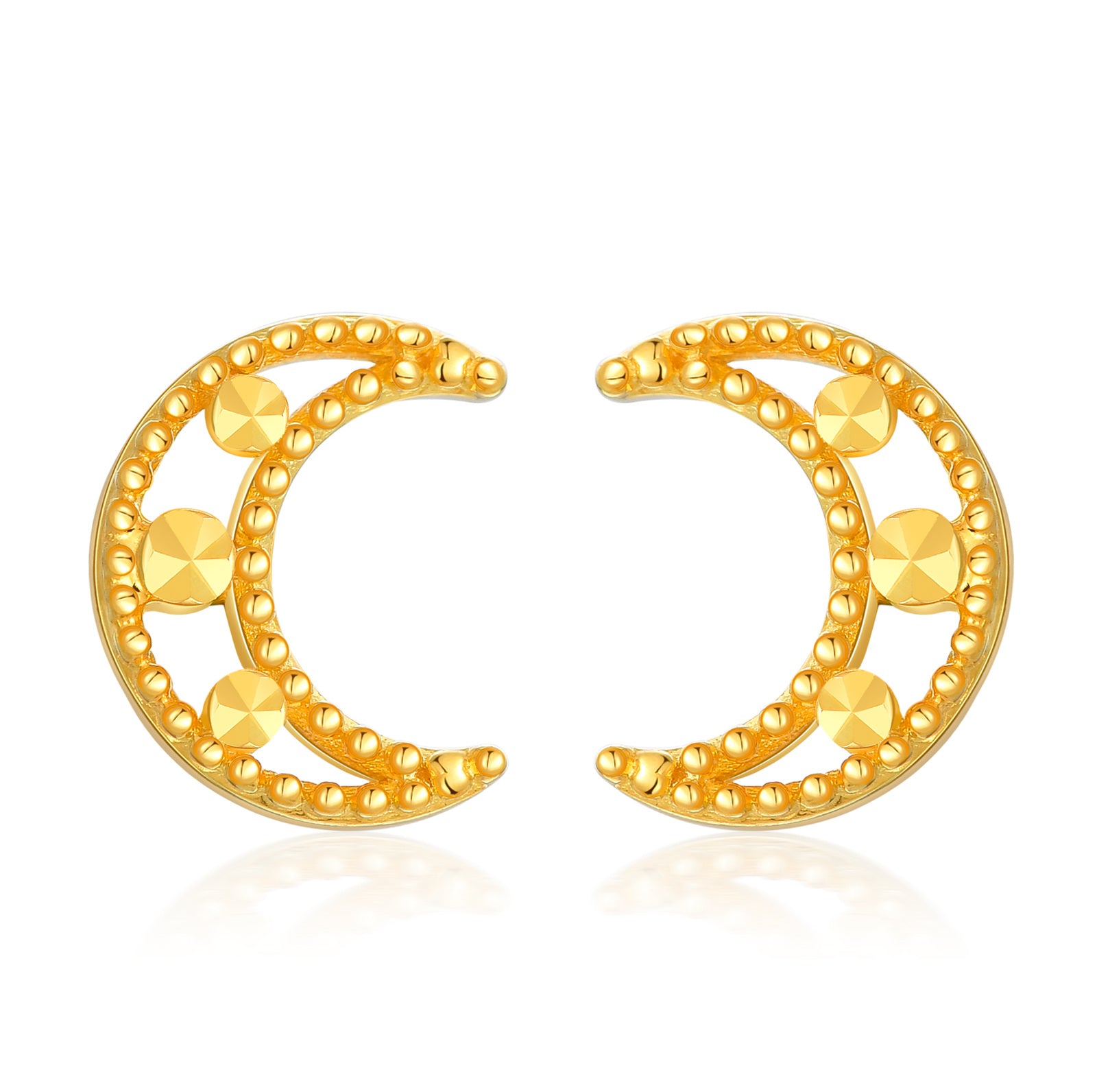 18K Gold Moon Stud Earrings