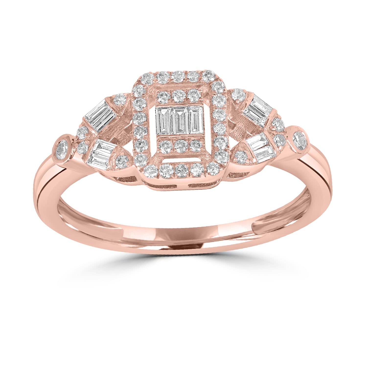 18K Rose Gold Baguette Cut Diamond Designer Ring
