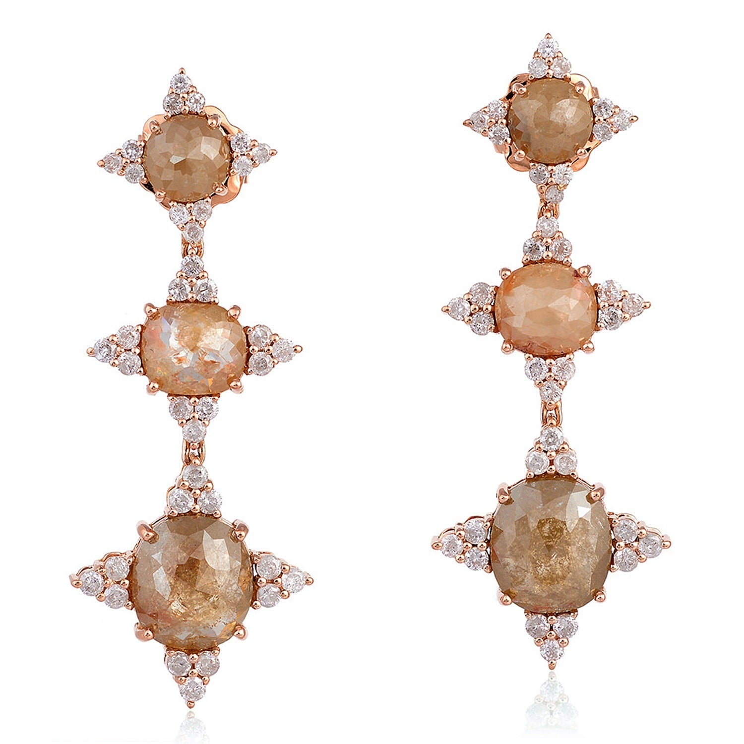 18K Rose Gold Dangle Earrings Prong Natural Ice Diamond