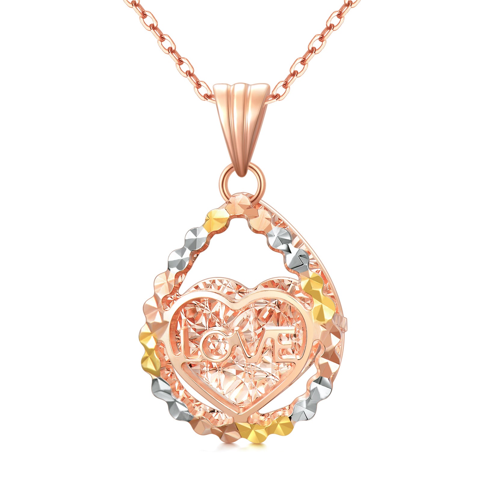 18K Rose Gold Diamond Heart Pendant Necklace