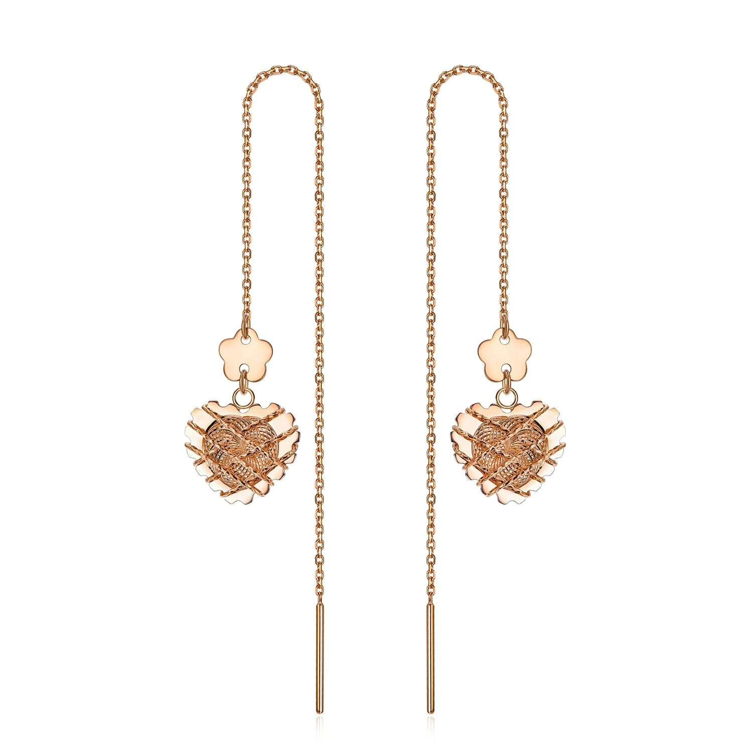 18K Rose Gold Heart Drop Earrings