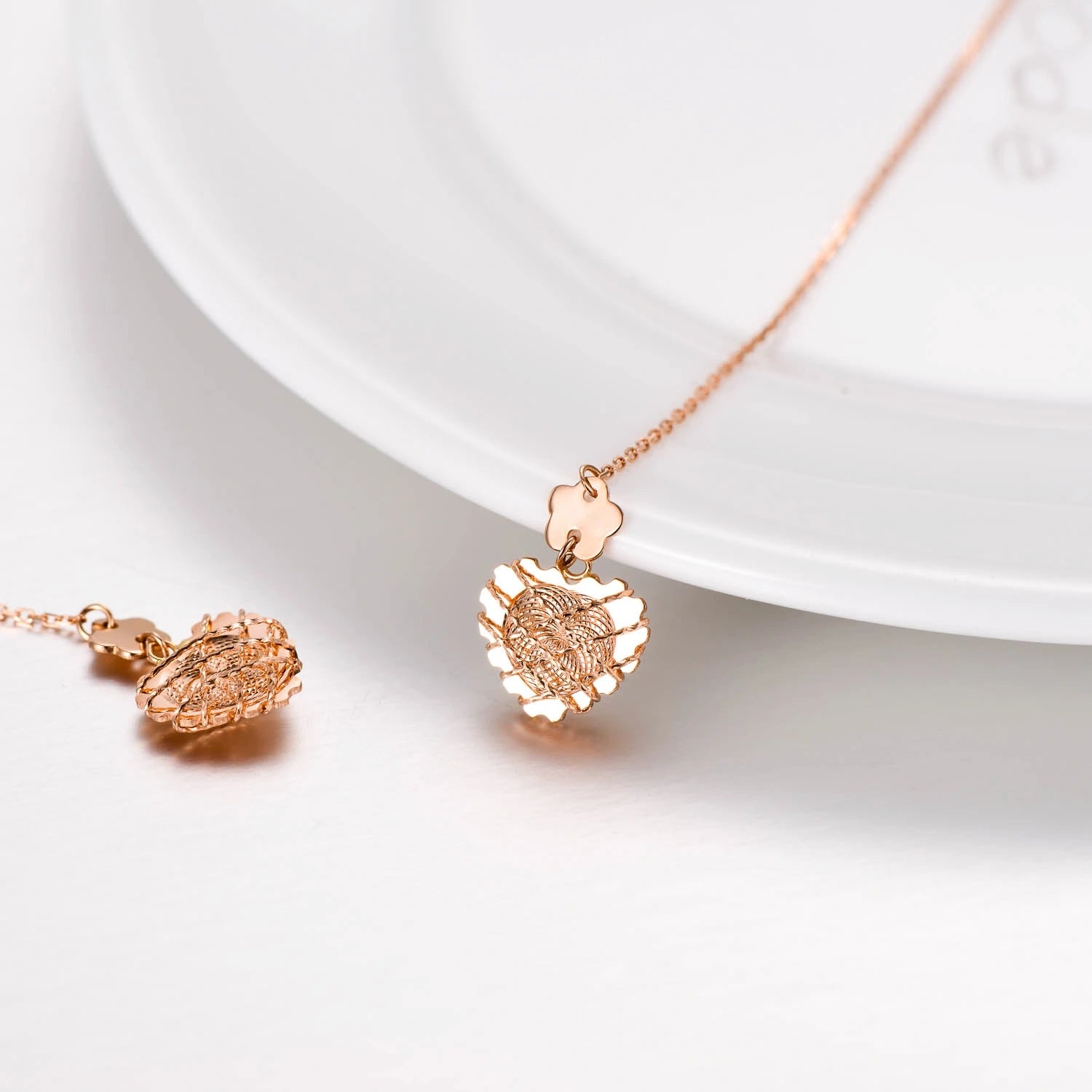 18K Rose Gold Heart Drop Earrings
