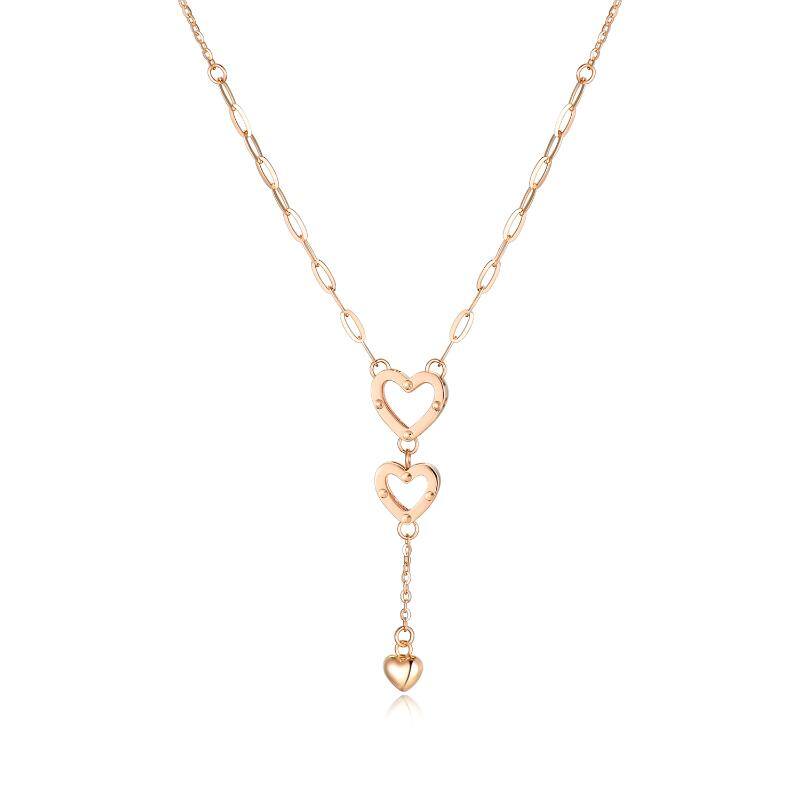 18K Rose Gold Heart With Heart Necklace For Women