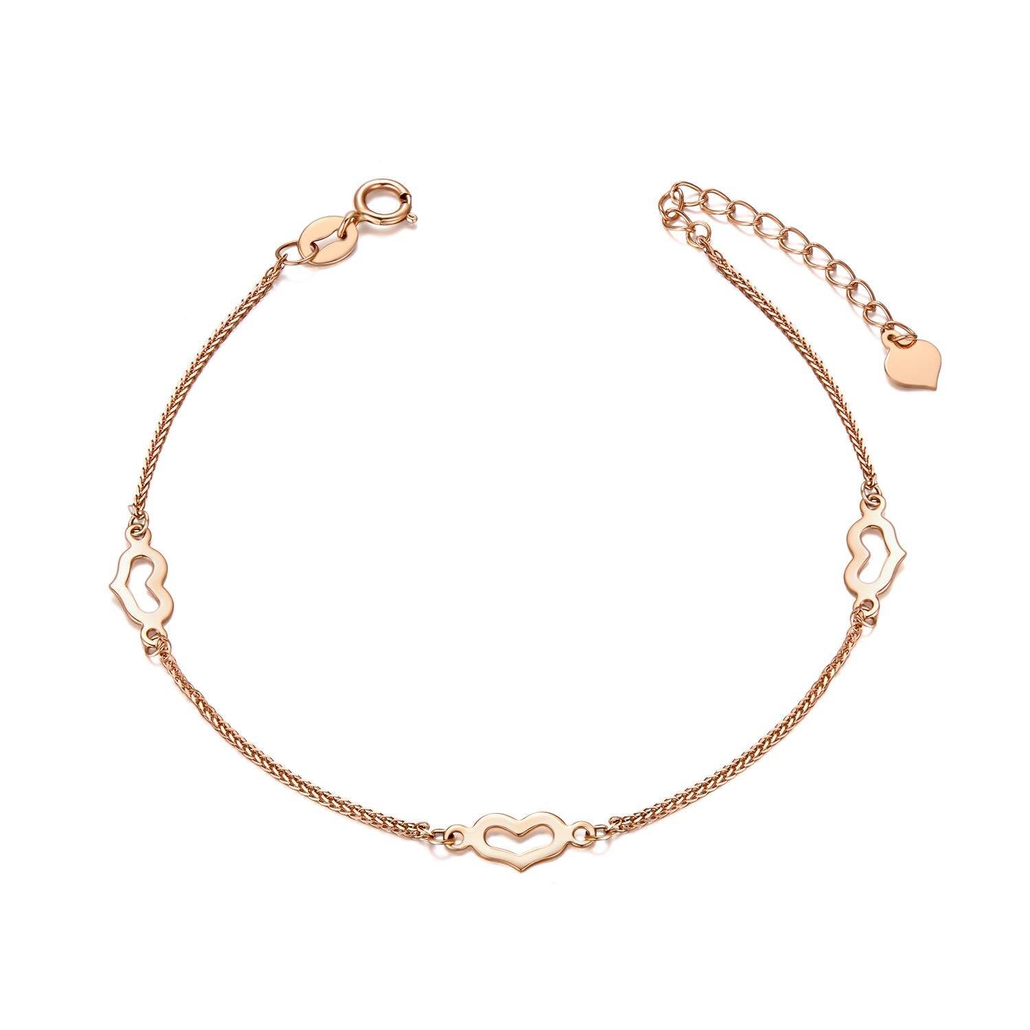 18K Rose Gold Heart Charm Bracelet