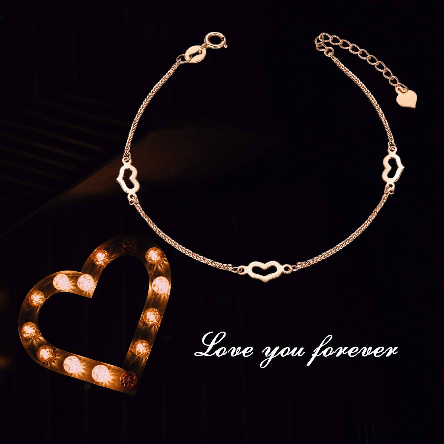 18K Rose Gold Heart Charm Bracelet