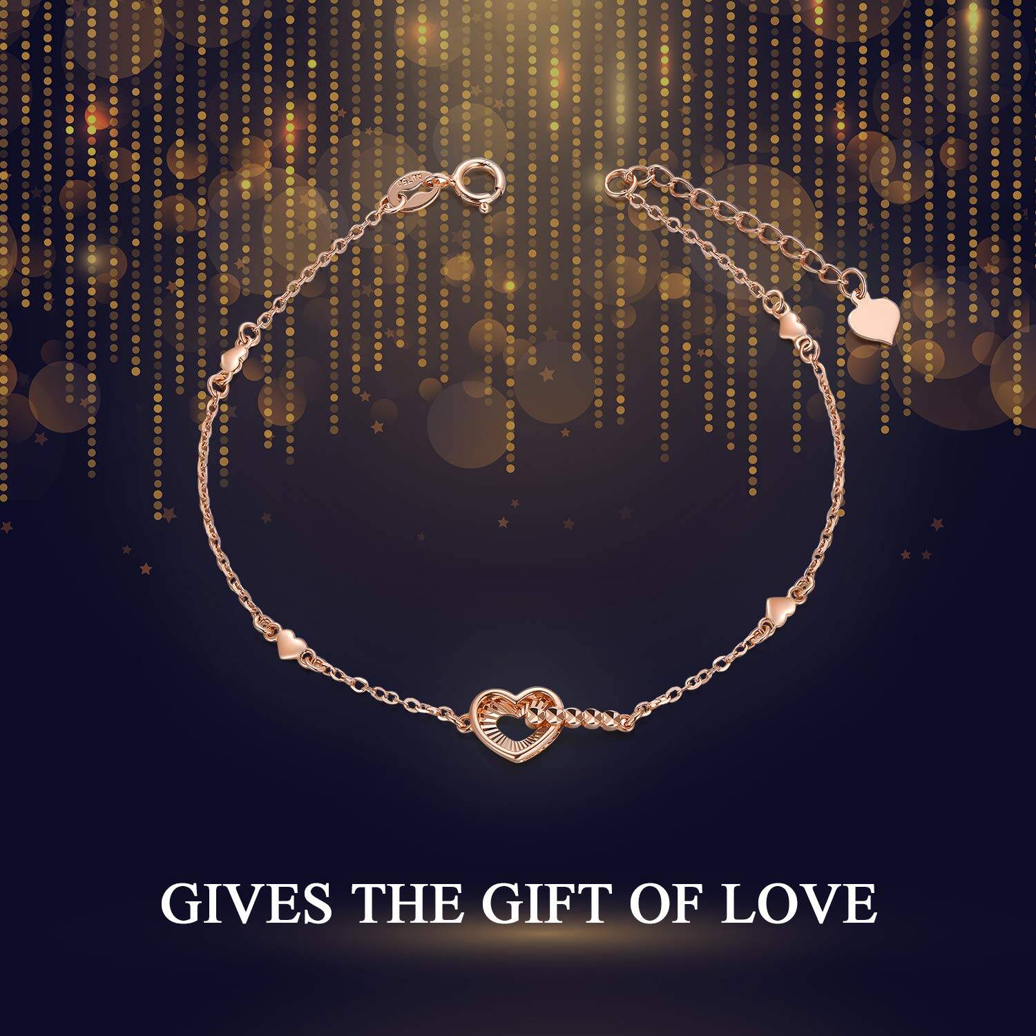 18K Rose Gold Heart Charm Bracelet