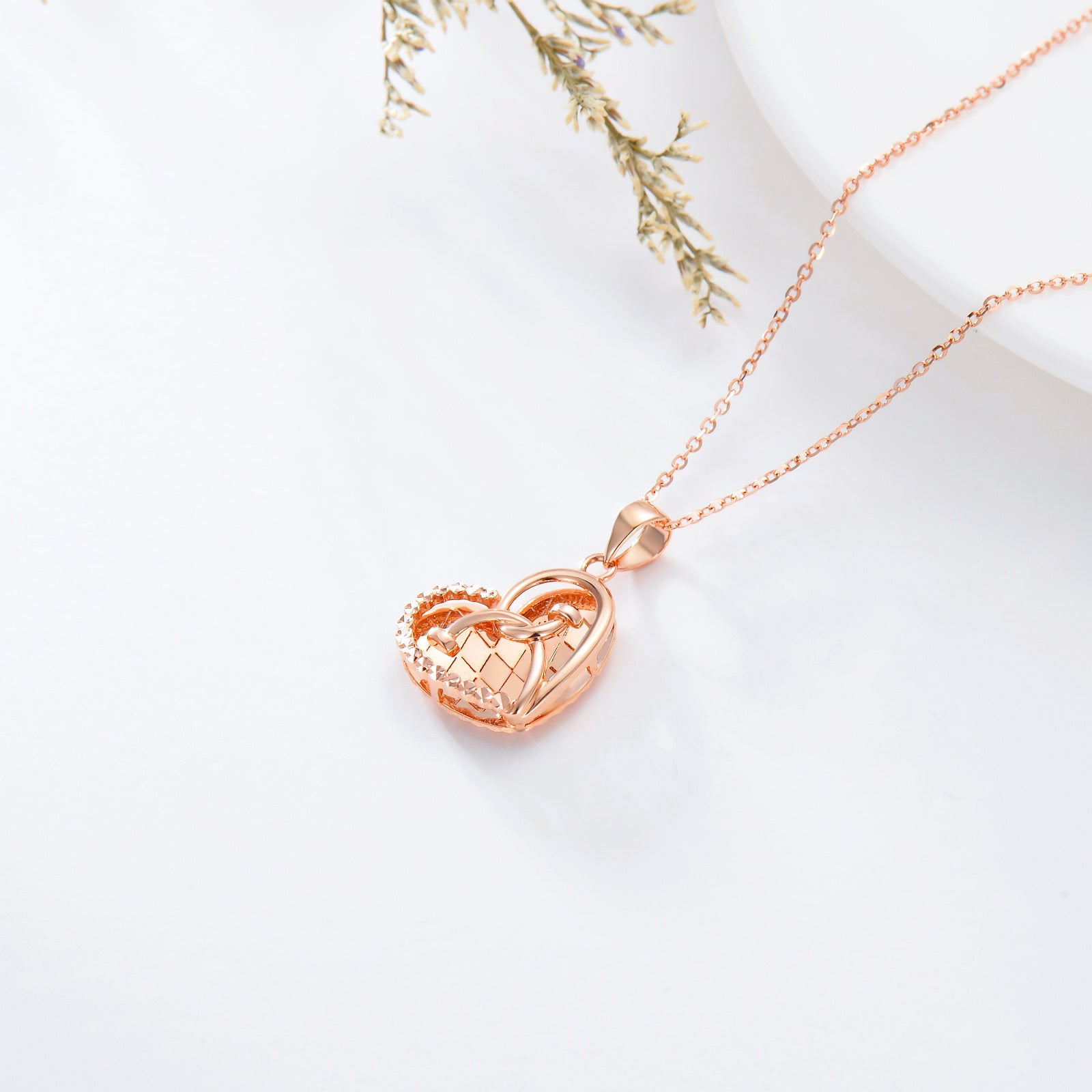 18K Rose Gold Heart & Stethoscope Pendant Necklace