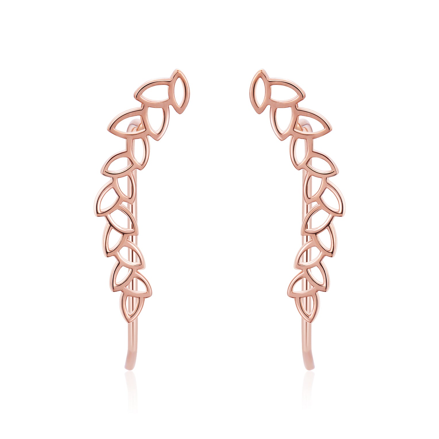18K Rose Gold Leaves Climber Earrings
