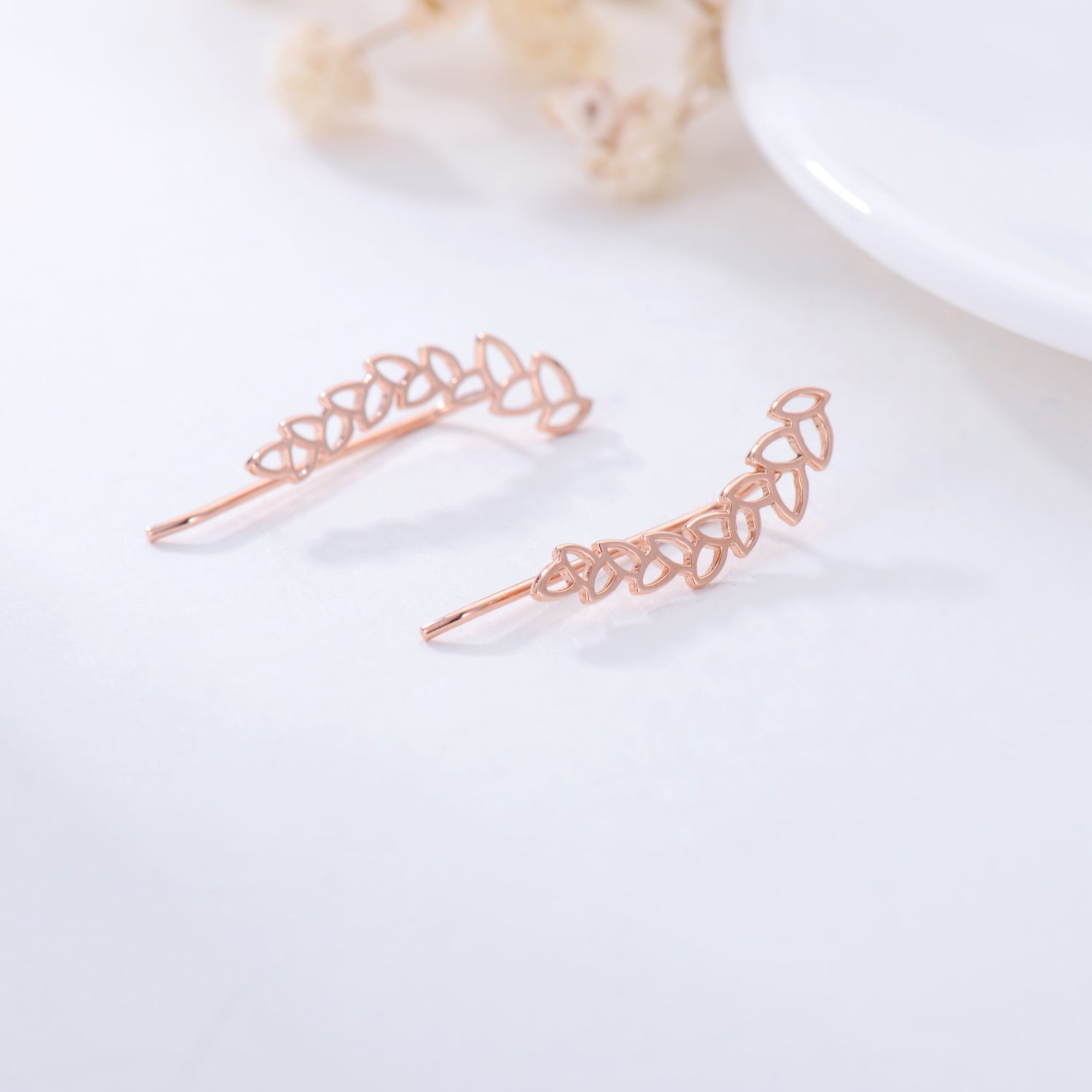 18K Rose Gold Leaves Climber Earrings