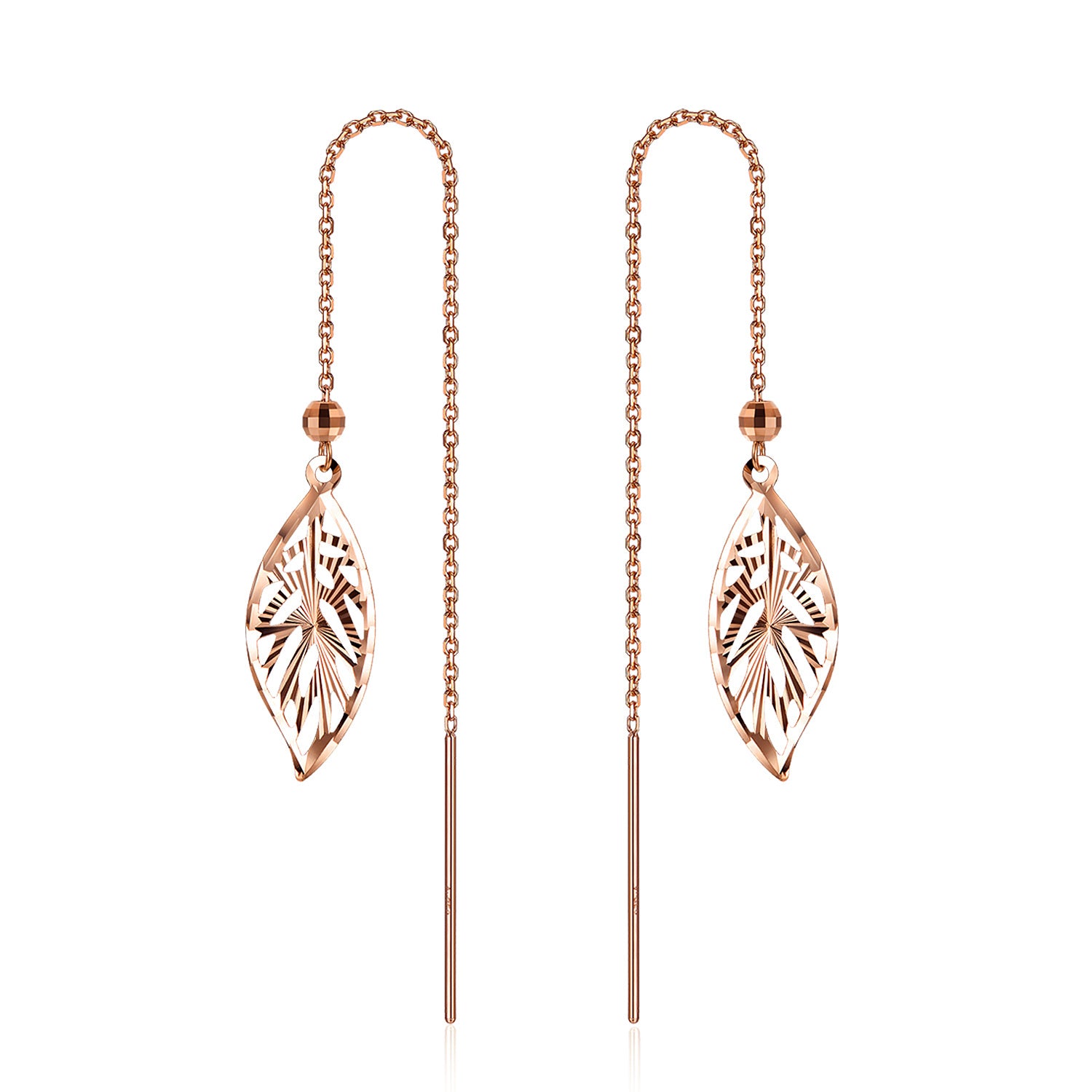 18K Rose Gold Leaves Drop Earrings