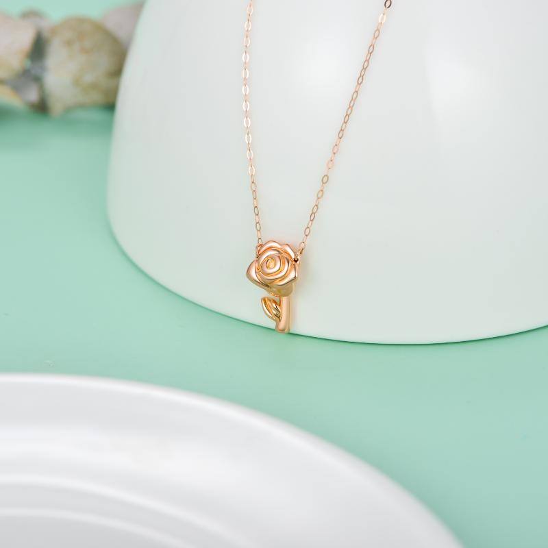 18K Rose Gold Rose Pendant Necklace For Women