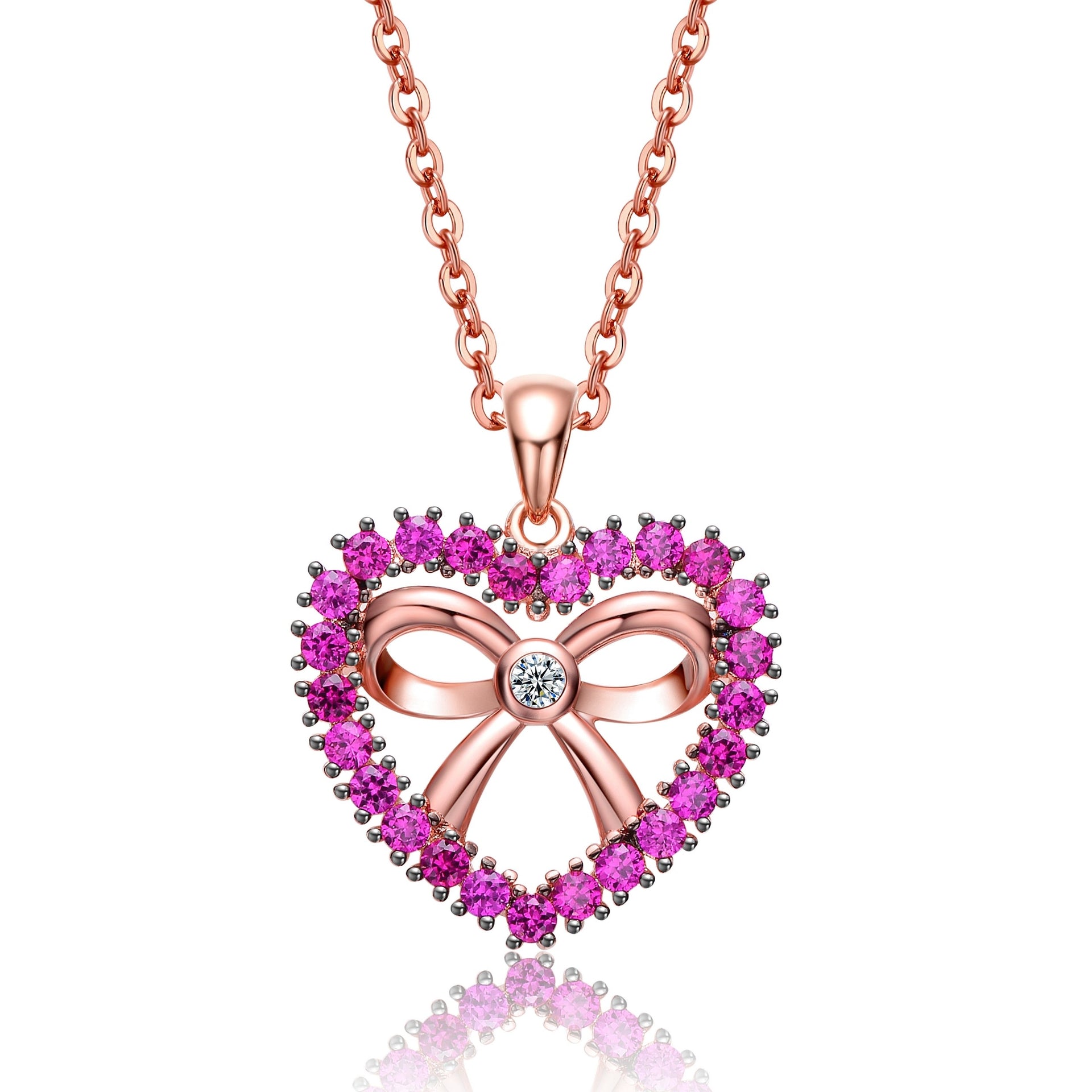 Rachel Glauber Rose Gold Plated Heart Shaped Pendant With Cubic Zirconia For Kids-Girls