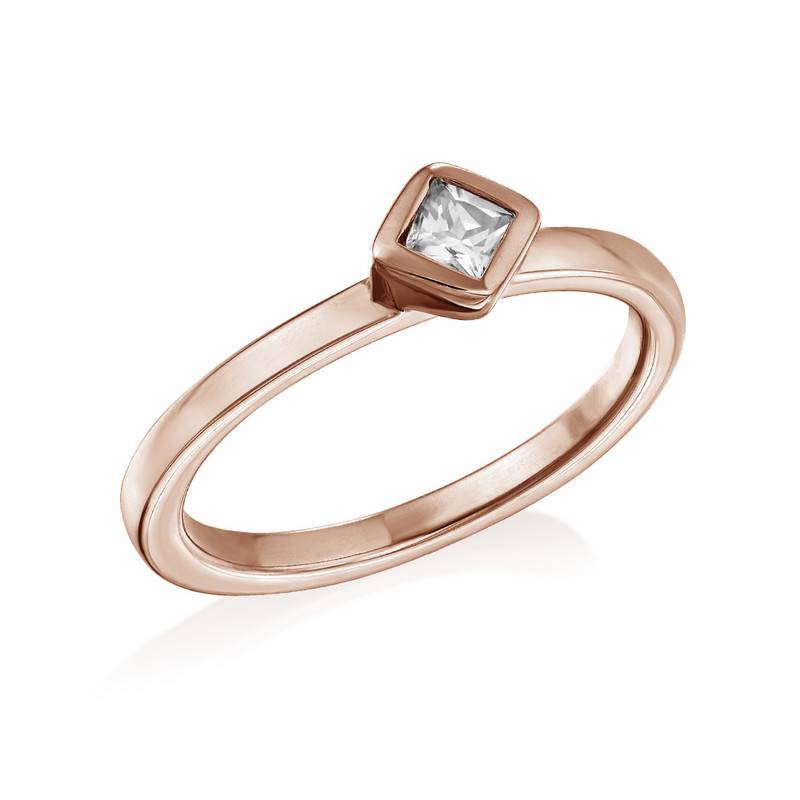 18K Rose Gold Plated Stackable Crystal Clear Rhombus Ring