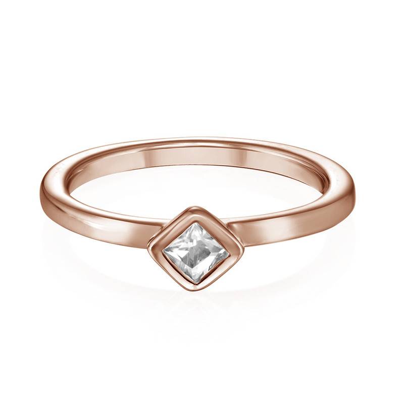 18K Rose Gold Plated Stackable Crystal Clear Rhombus Ring