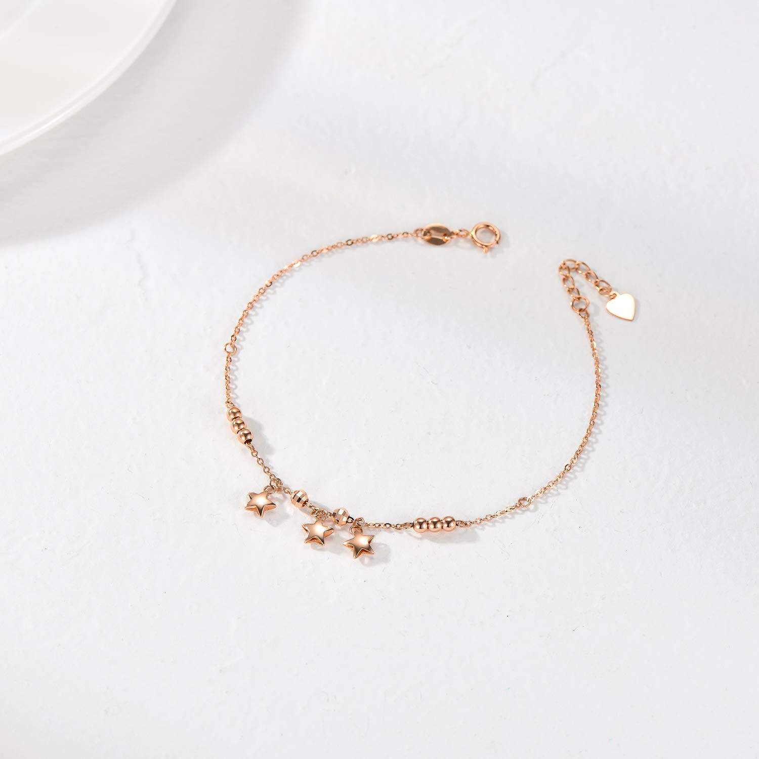 18K Rose Gold Stars Charm Bracelet