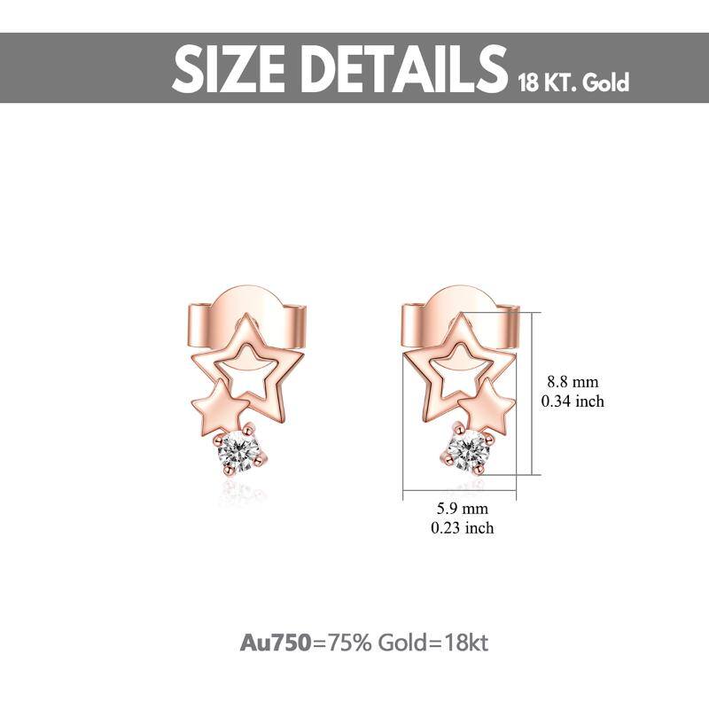 18K Rose Gold Cubic Zirconia Stars Stud Earrings