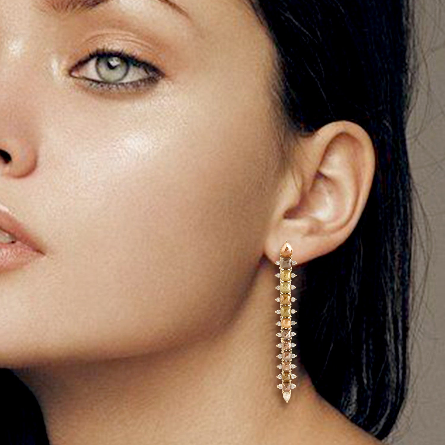 Natural Ice Diamond Dangle Earrings In Yellow Gold