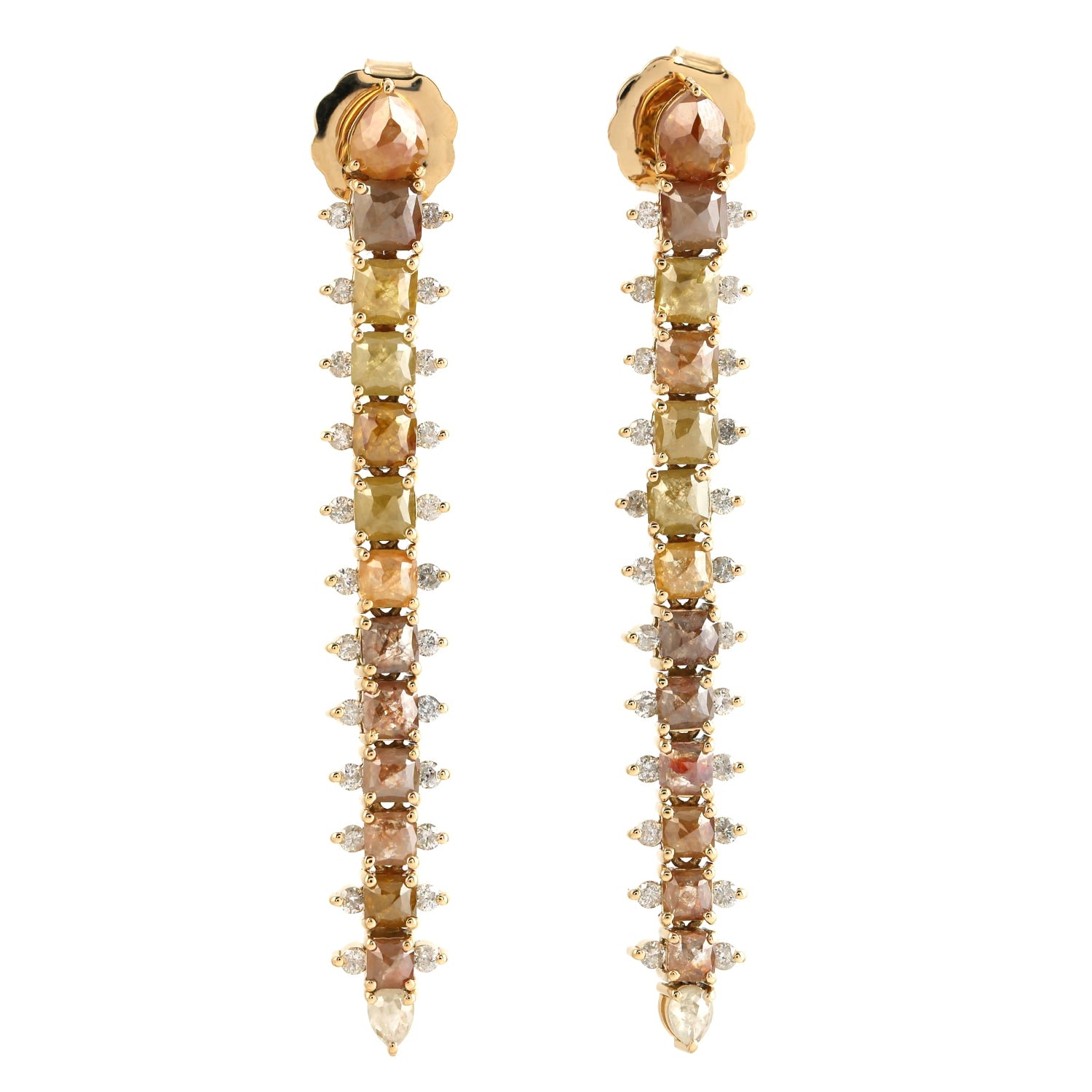Natural Ice Diamond Dangle Earrings In Yellow Gold