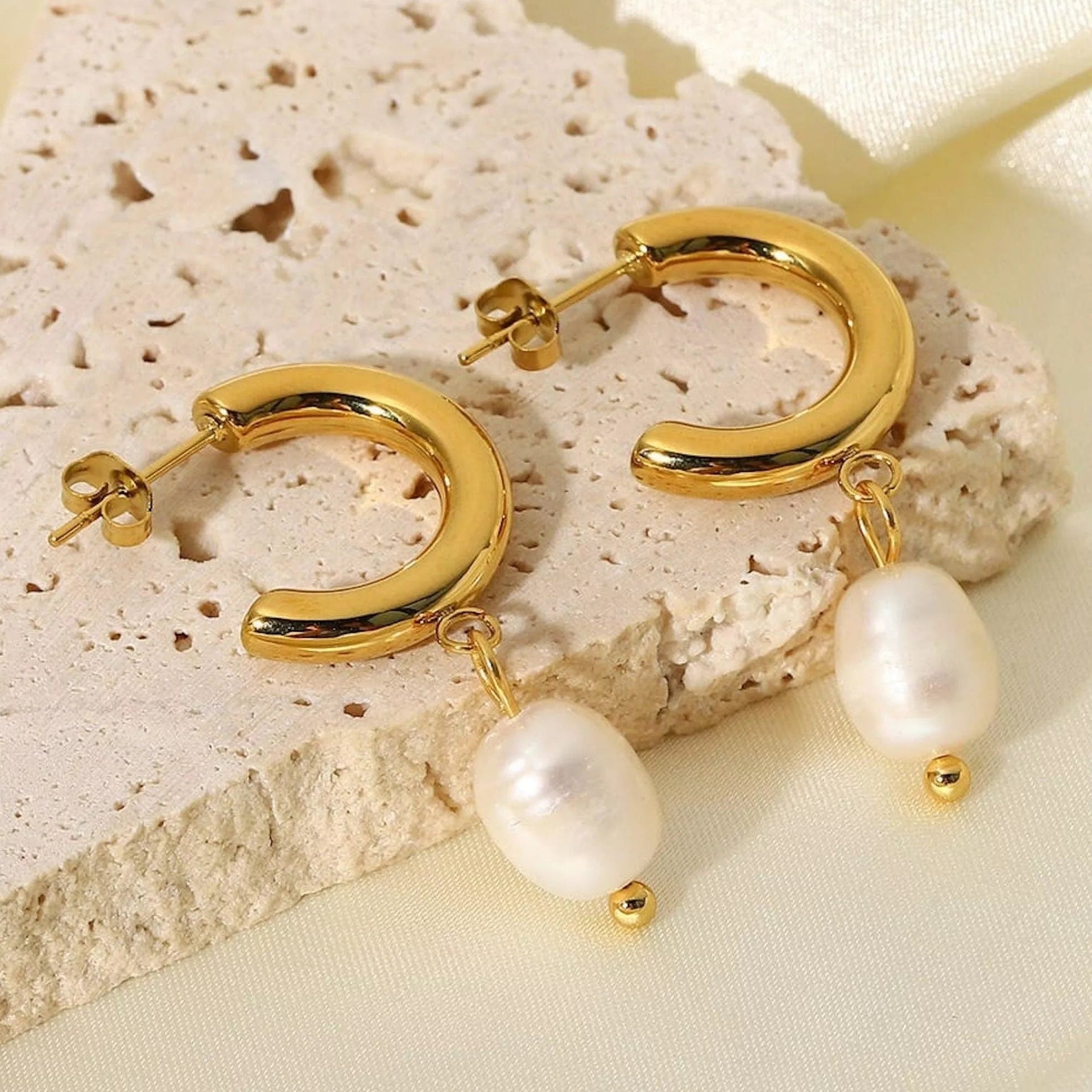 Thick Gold Freshwater Earrings