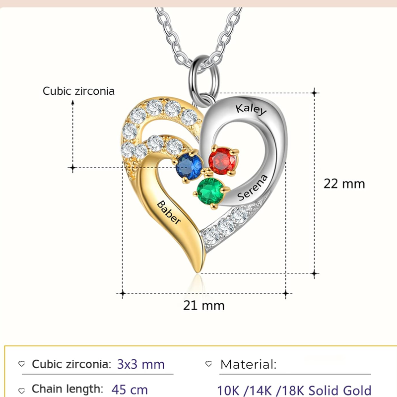 Two-tone Personalized Birthstone Engraving Heart Necklace for Women