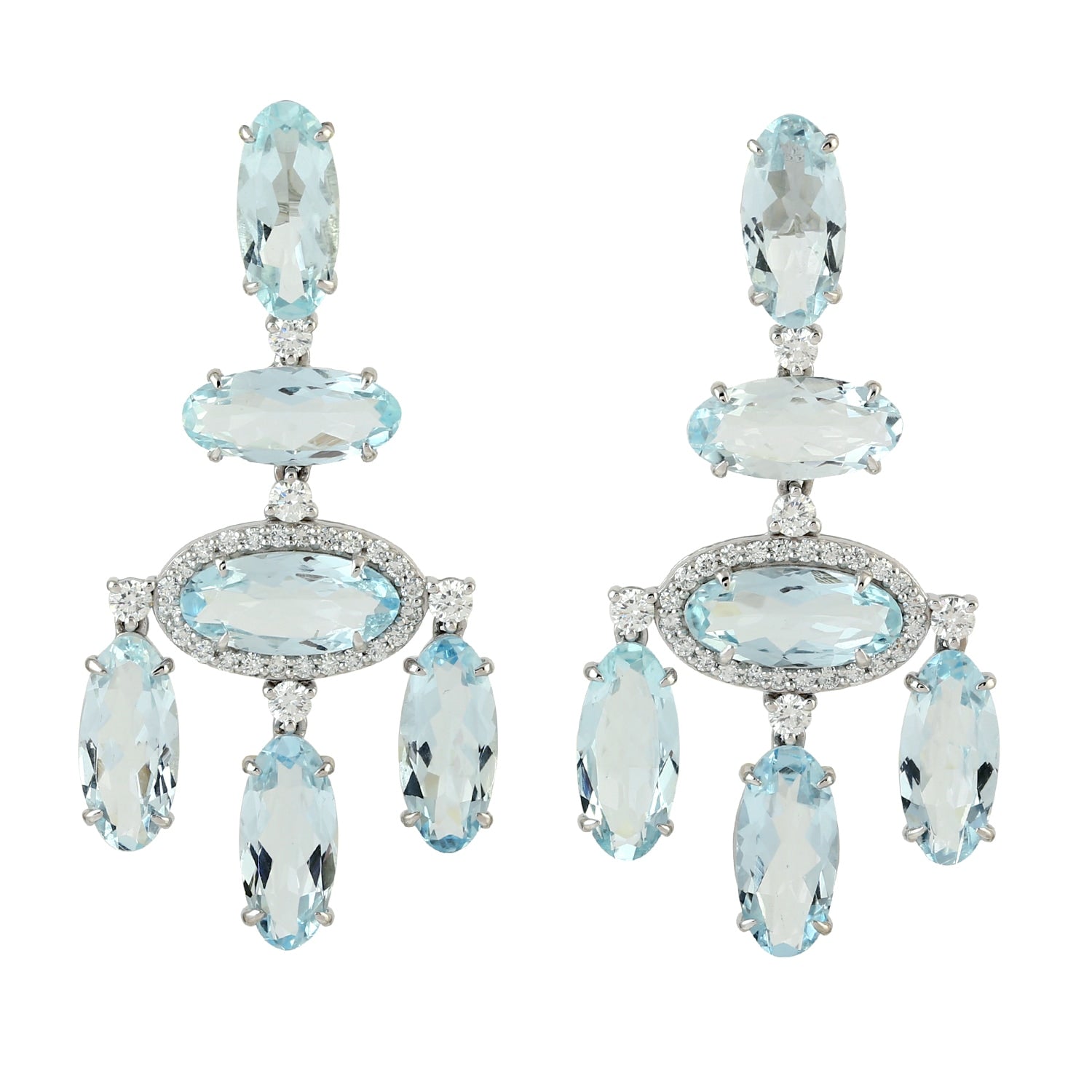 Natural Aquamarine & Diamond Chandelier Earrings In White Gold