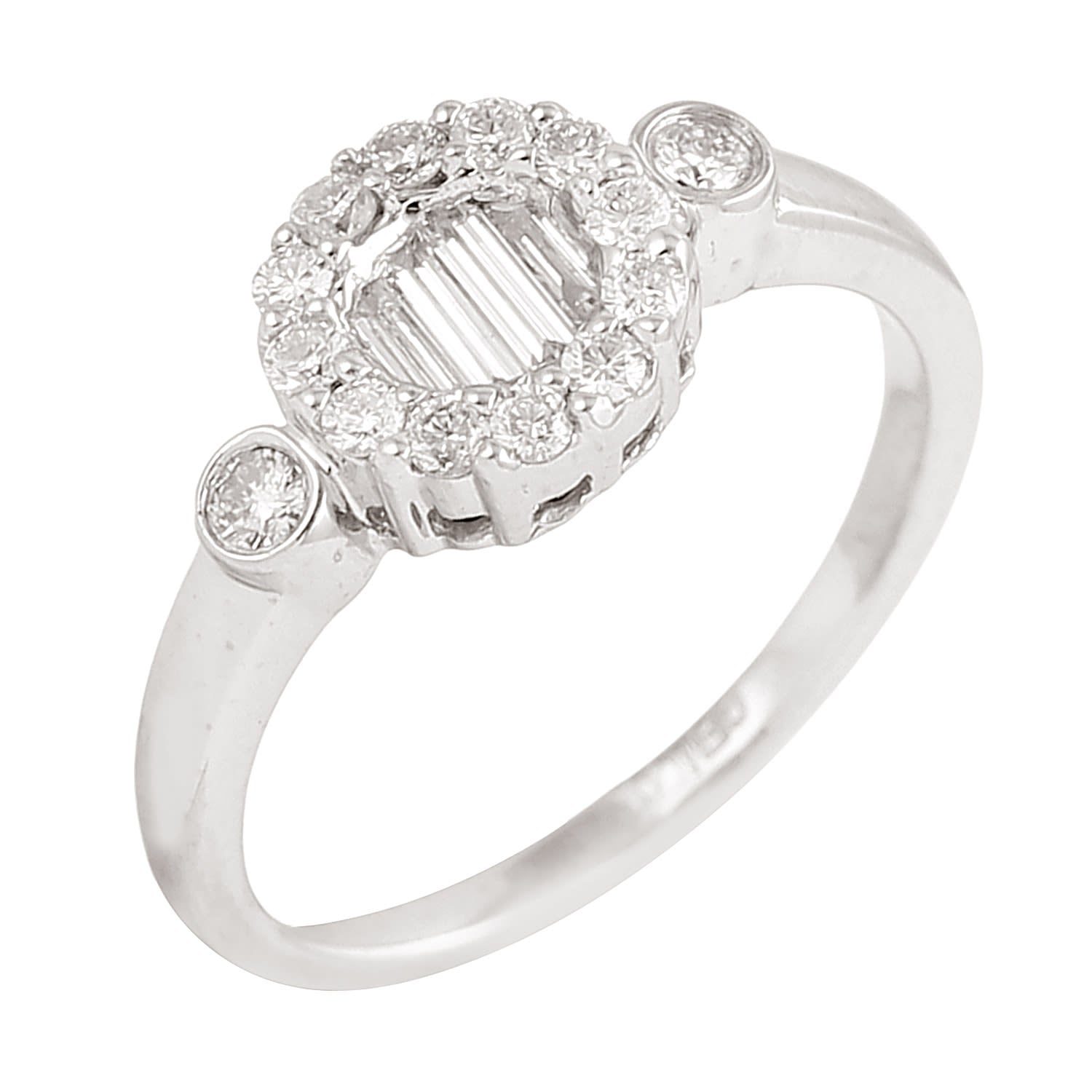 18K White Gold With Baguette Natural Diamond Cocktail Ring