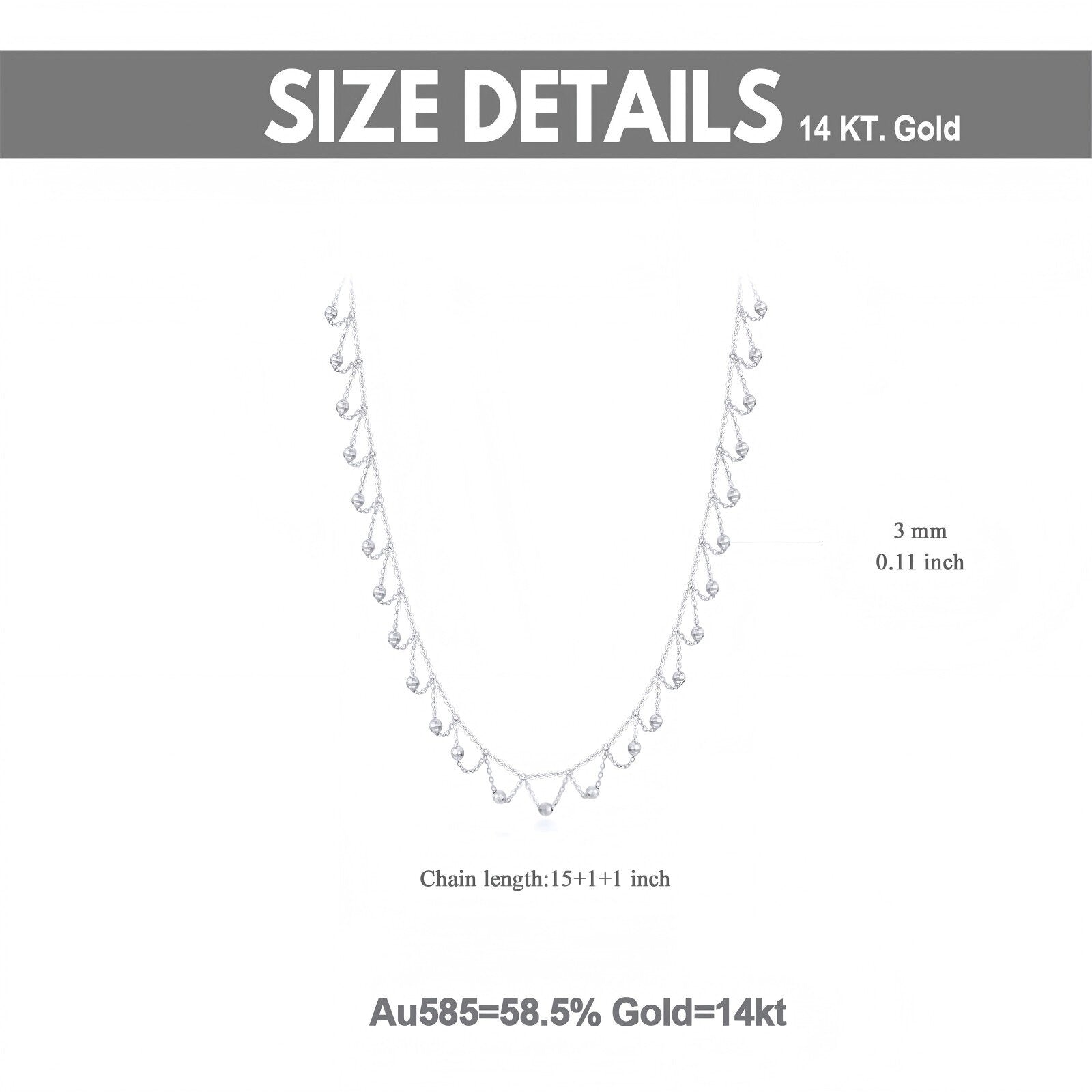 10K White Gold Ball Metal Choker Necklace