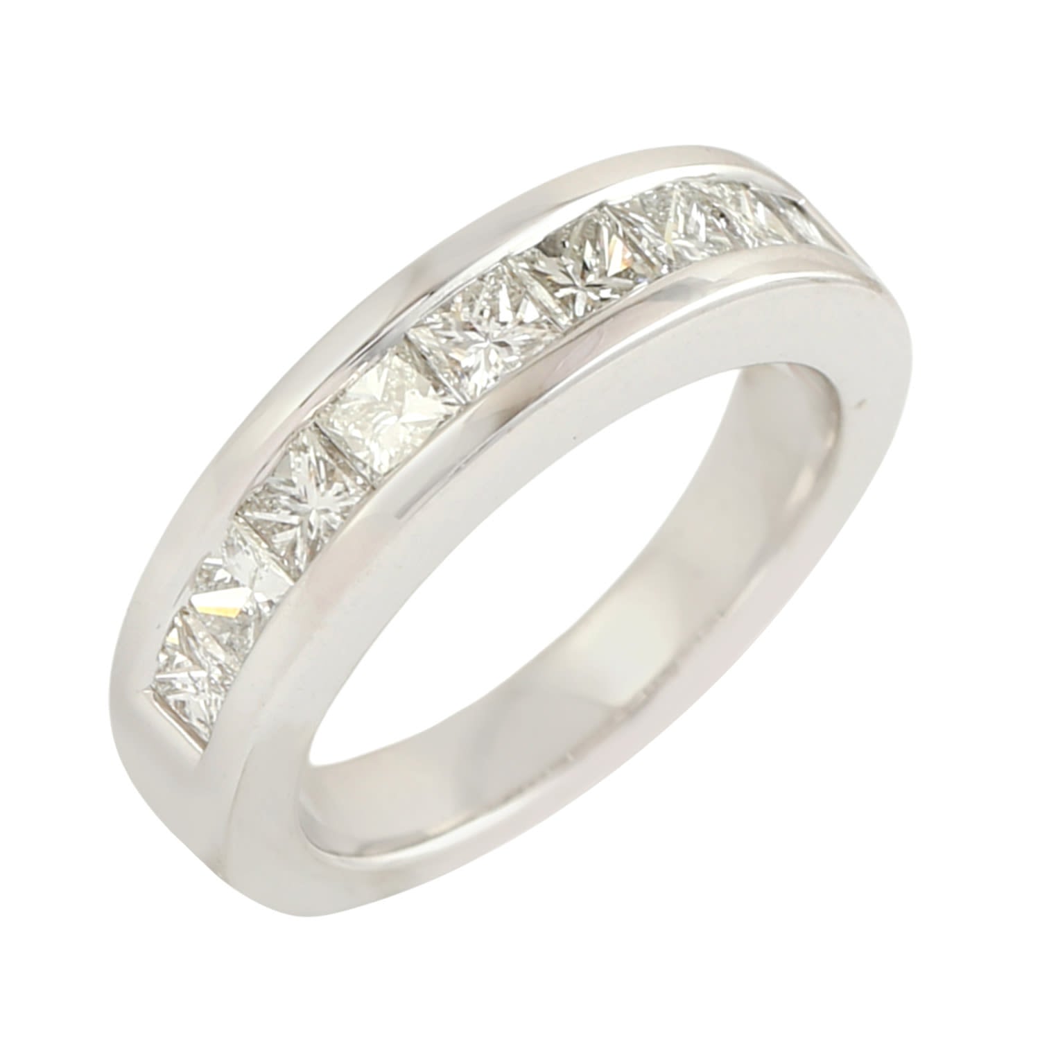 Natural Princess Cut Diamond Band Ring In 18K White Gold
