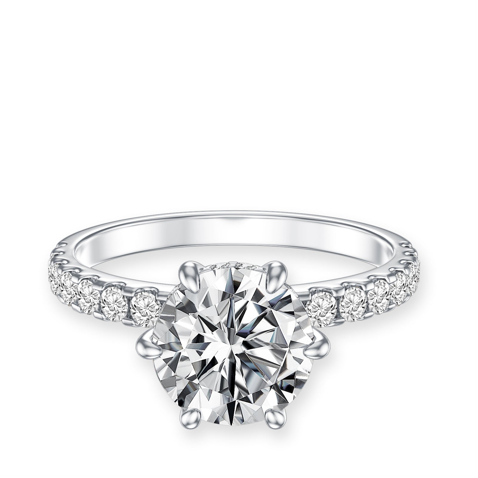 18K White Gold Round Shaped Moissanite Engagement Ring