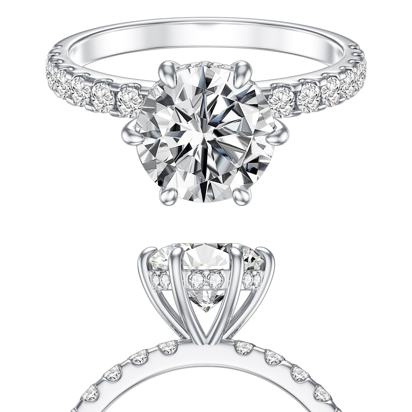 18K White Gold Round Shaped Moissanite Engagement Ring