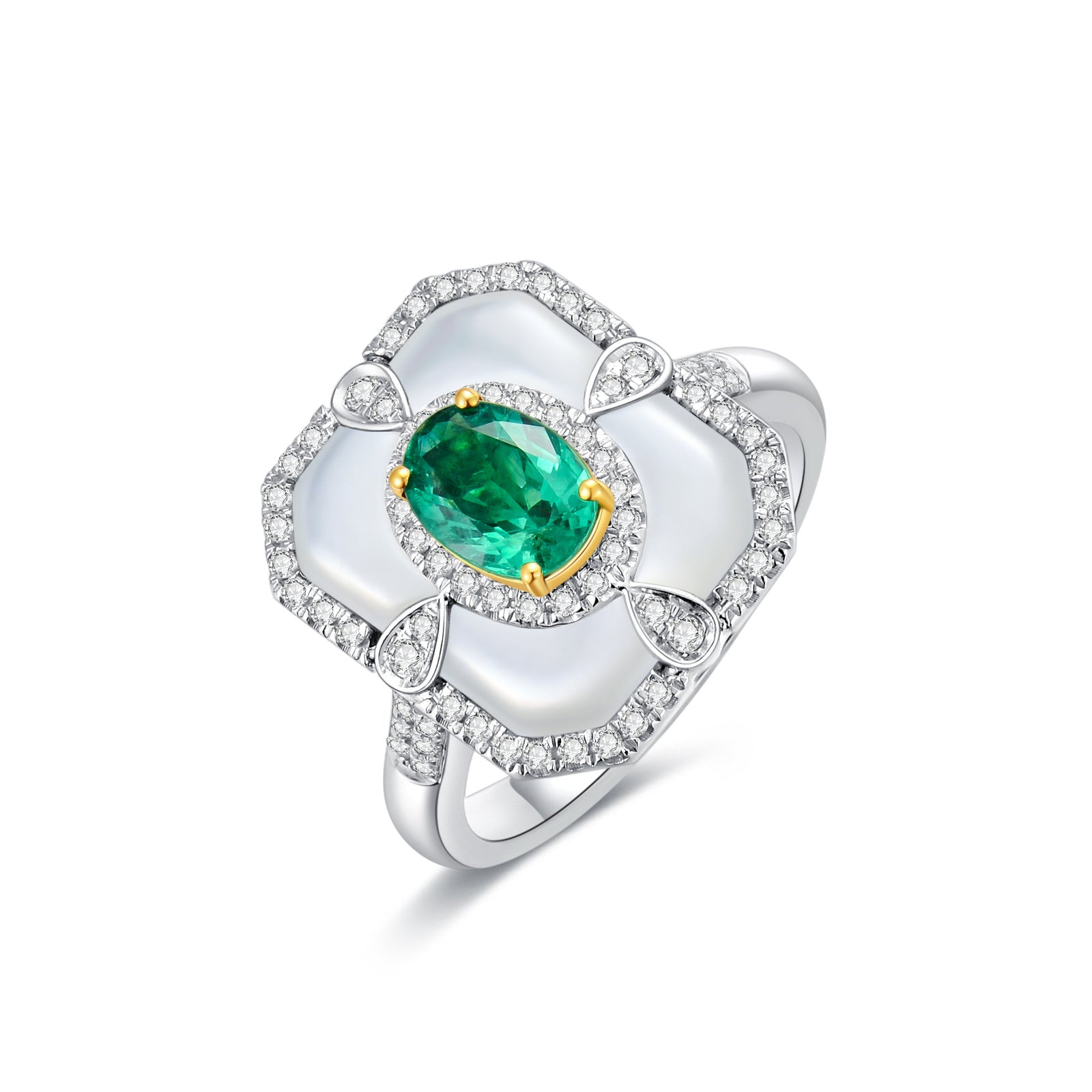 18K White Gold 1 to 5 CT Emerald Ring