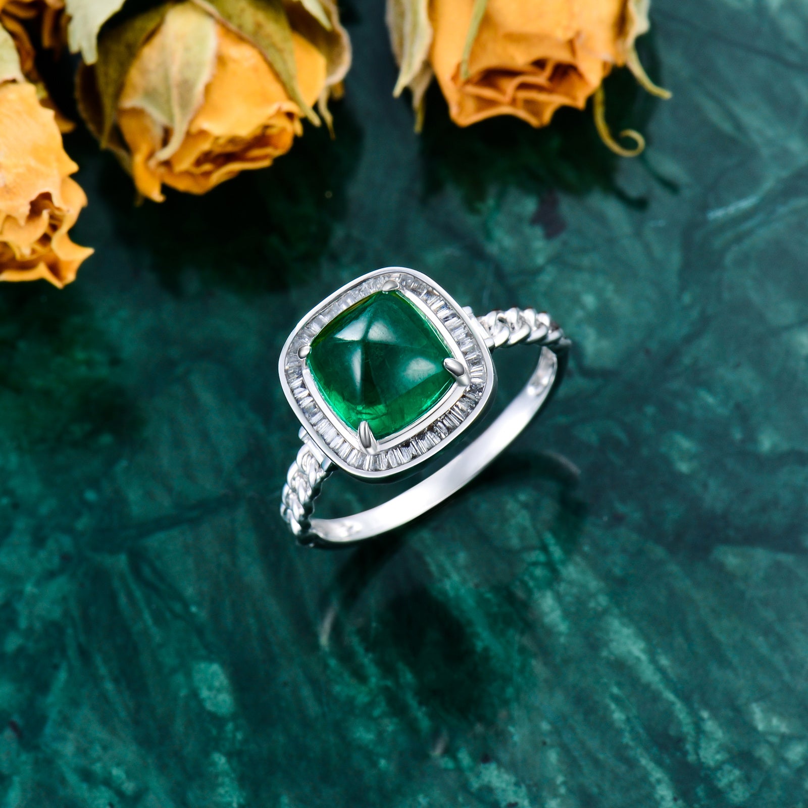 18K White Gold Emerald Engagement Ring For Couple