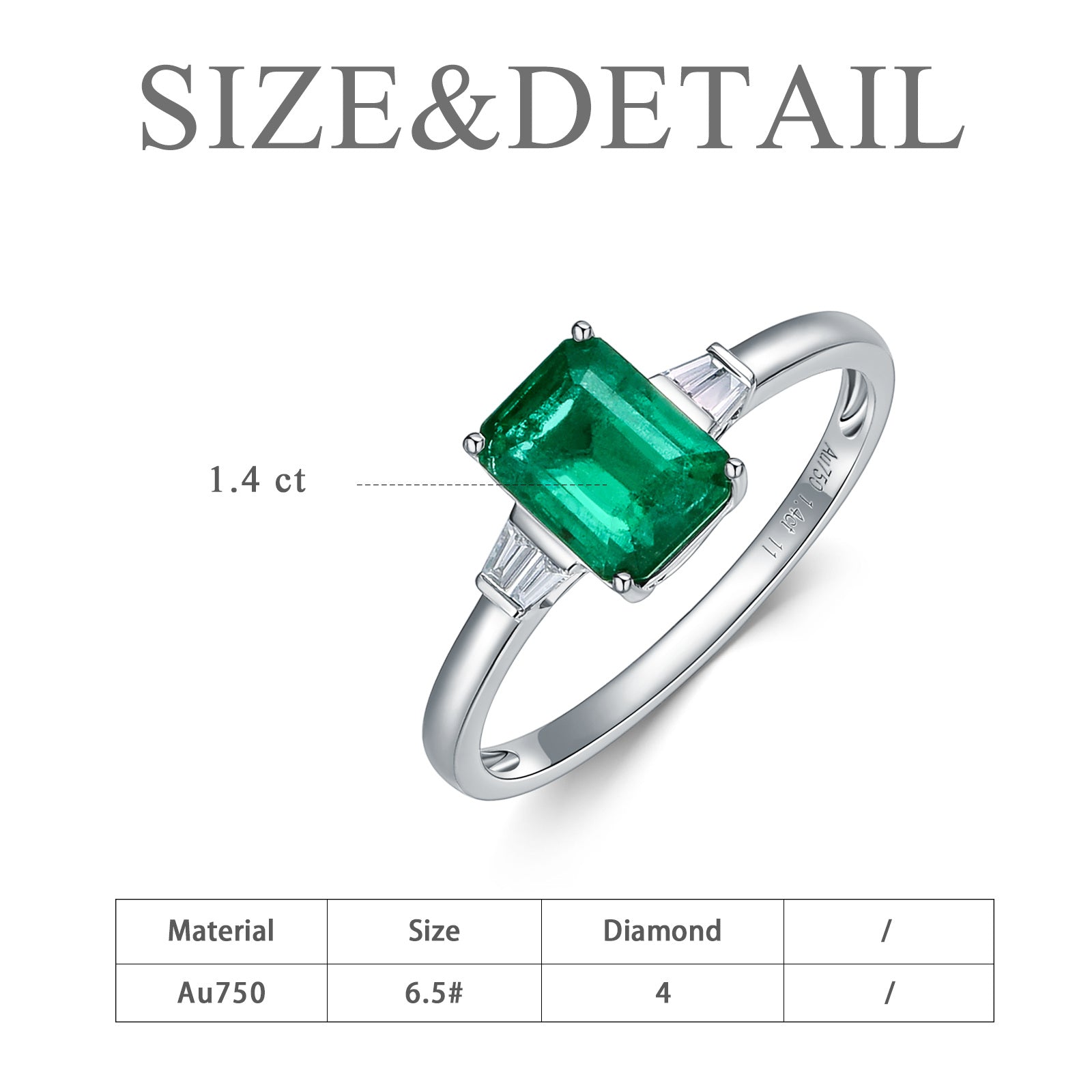 18K White Gold 2 to 7 CT Emerald Princess Cut Cut Engagement Ring
