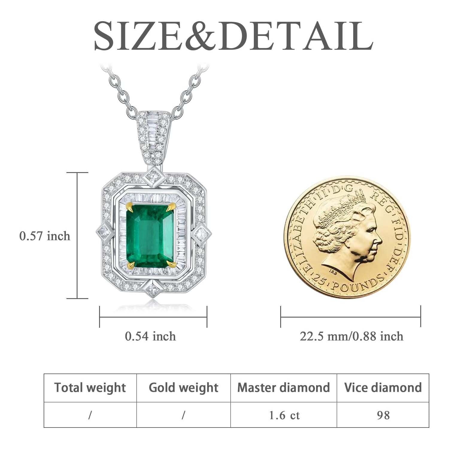 18K White Gold Emerald Square Rolo Chain Necklace for Women
