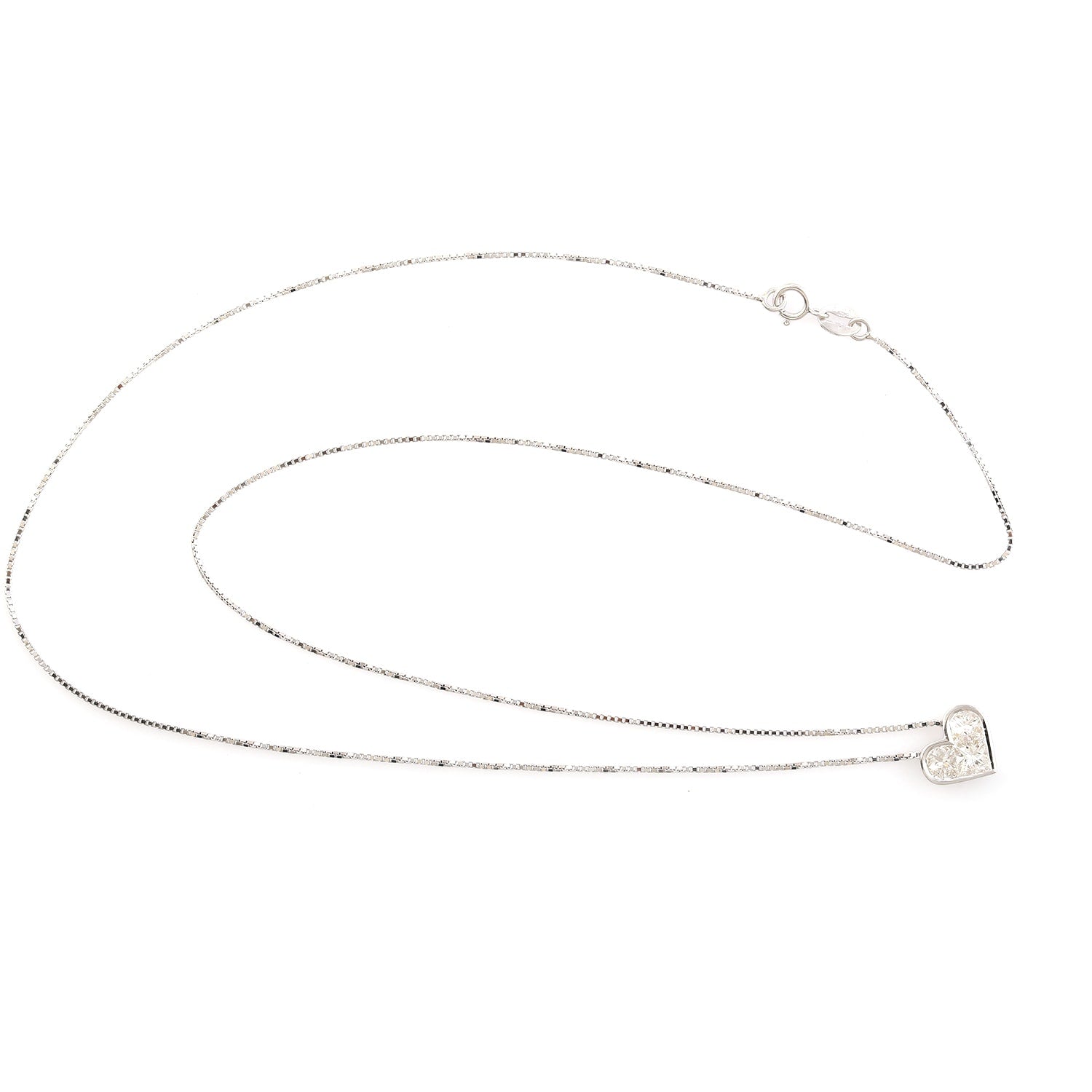 Rose Cut Diamond Heart Princess Necklace In White Gold