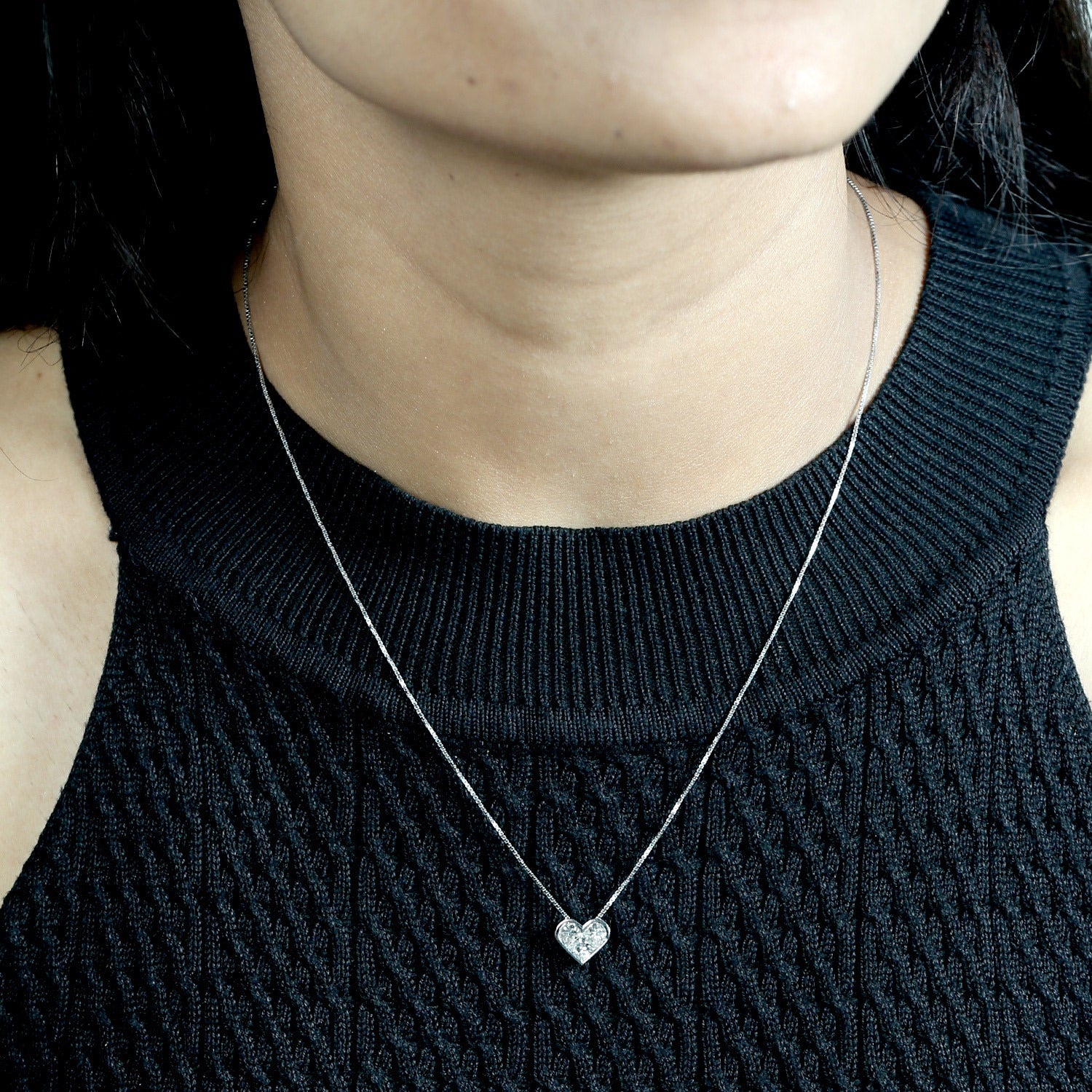 Rose Cut Diamond Heart Princess Necklace In White Gold
