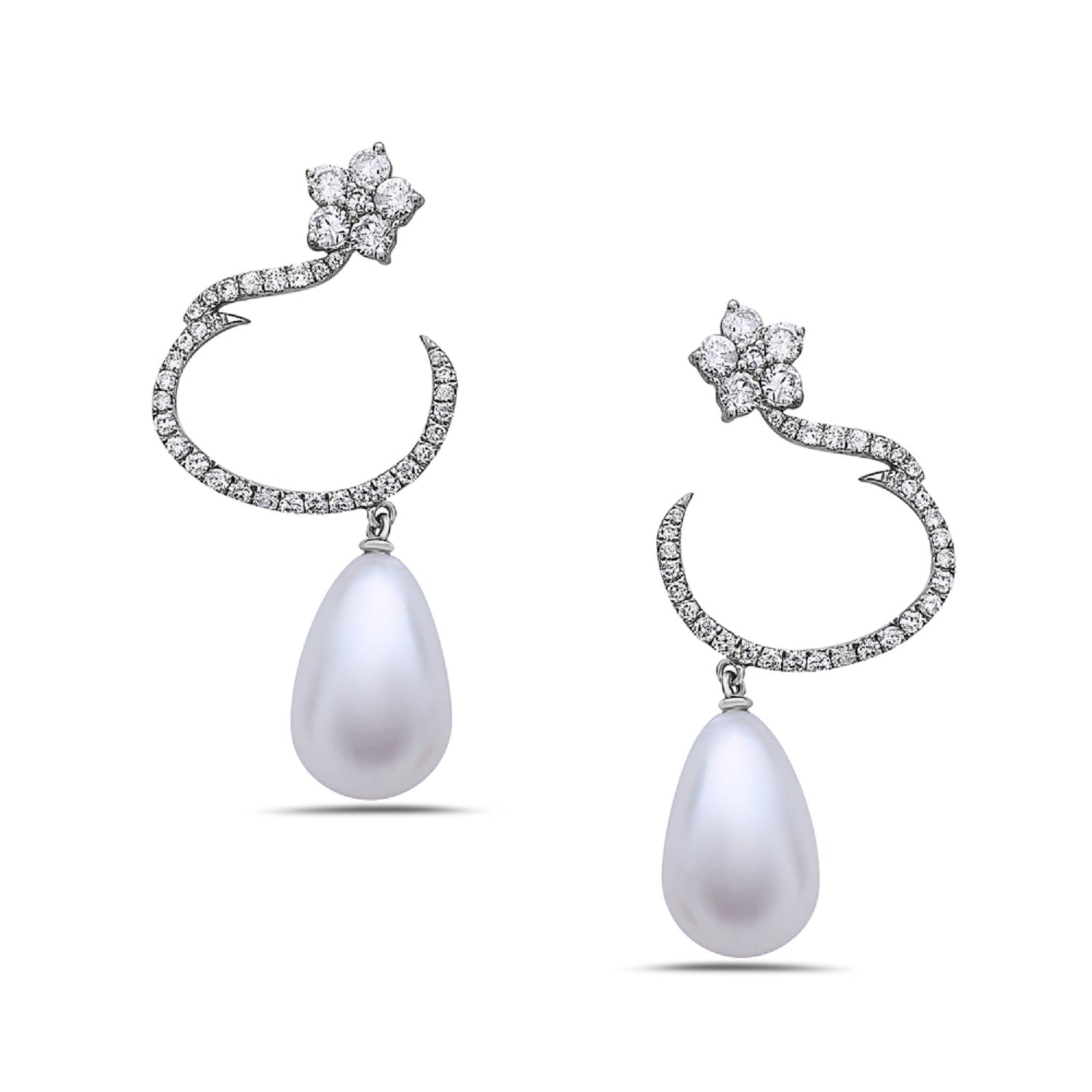 Natural Diamond & Pearl Dangle Earrings In 18K Rose Gold