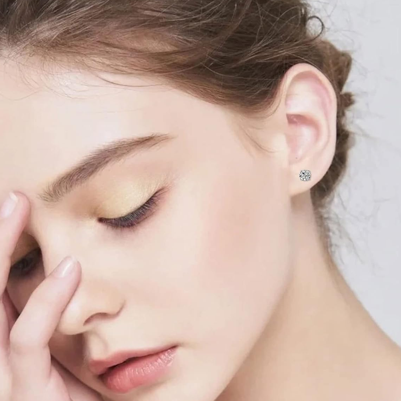 Lab Created Diamond Round Stud Earrings for Women