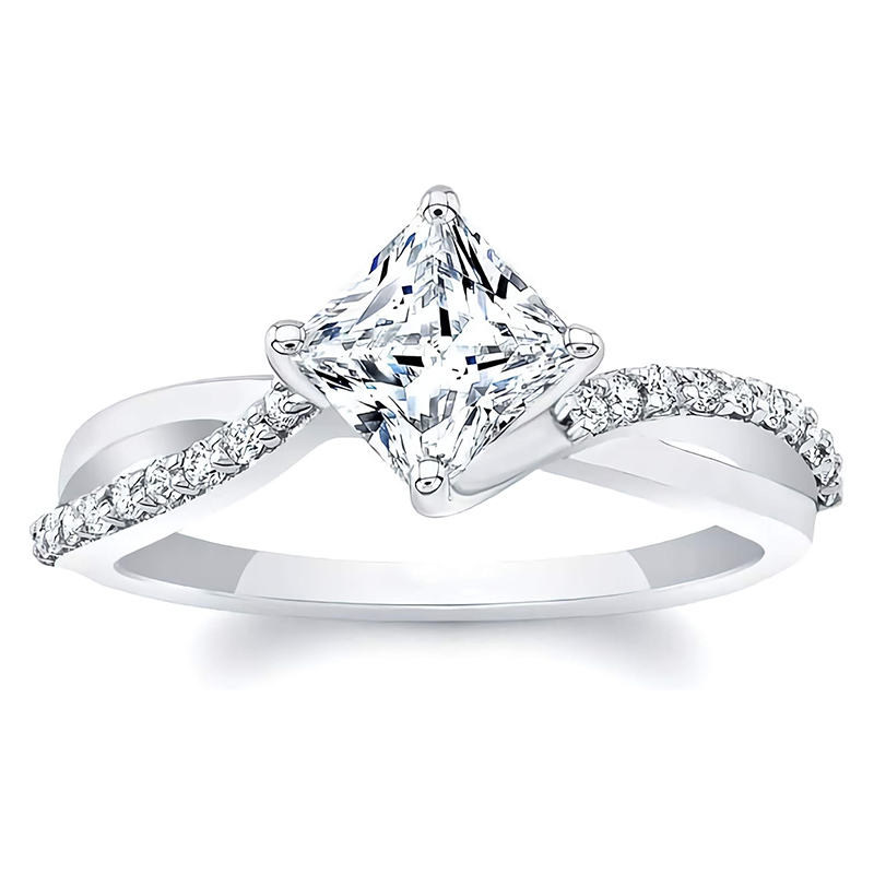 18K White Gold Princess Cut Moissanite Engagement Ring