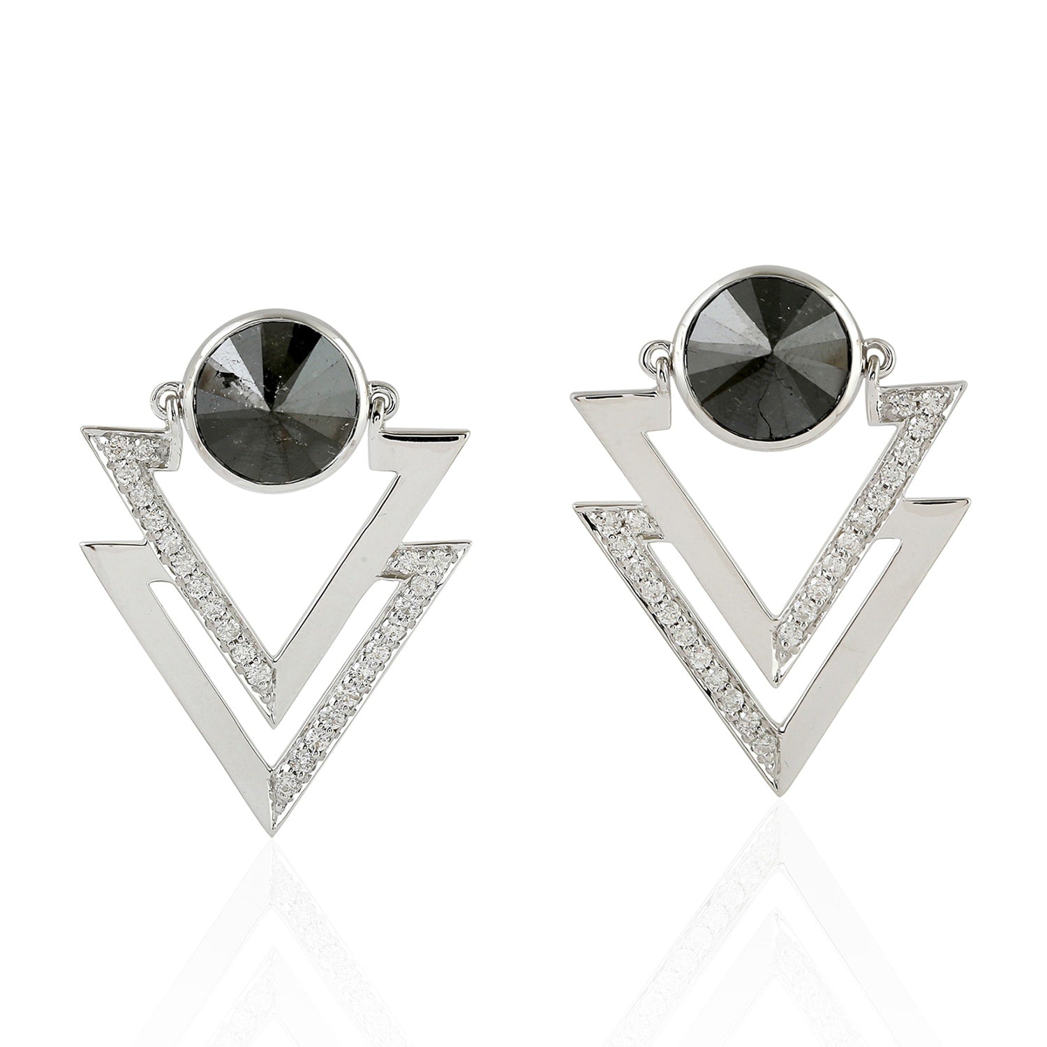 Black & White Diamond Dangle Earrings In 18K White Gold
