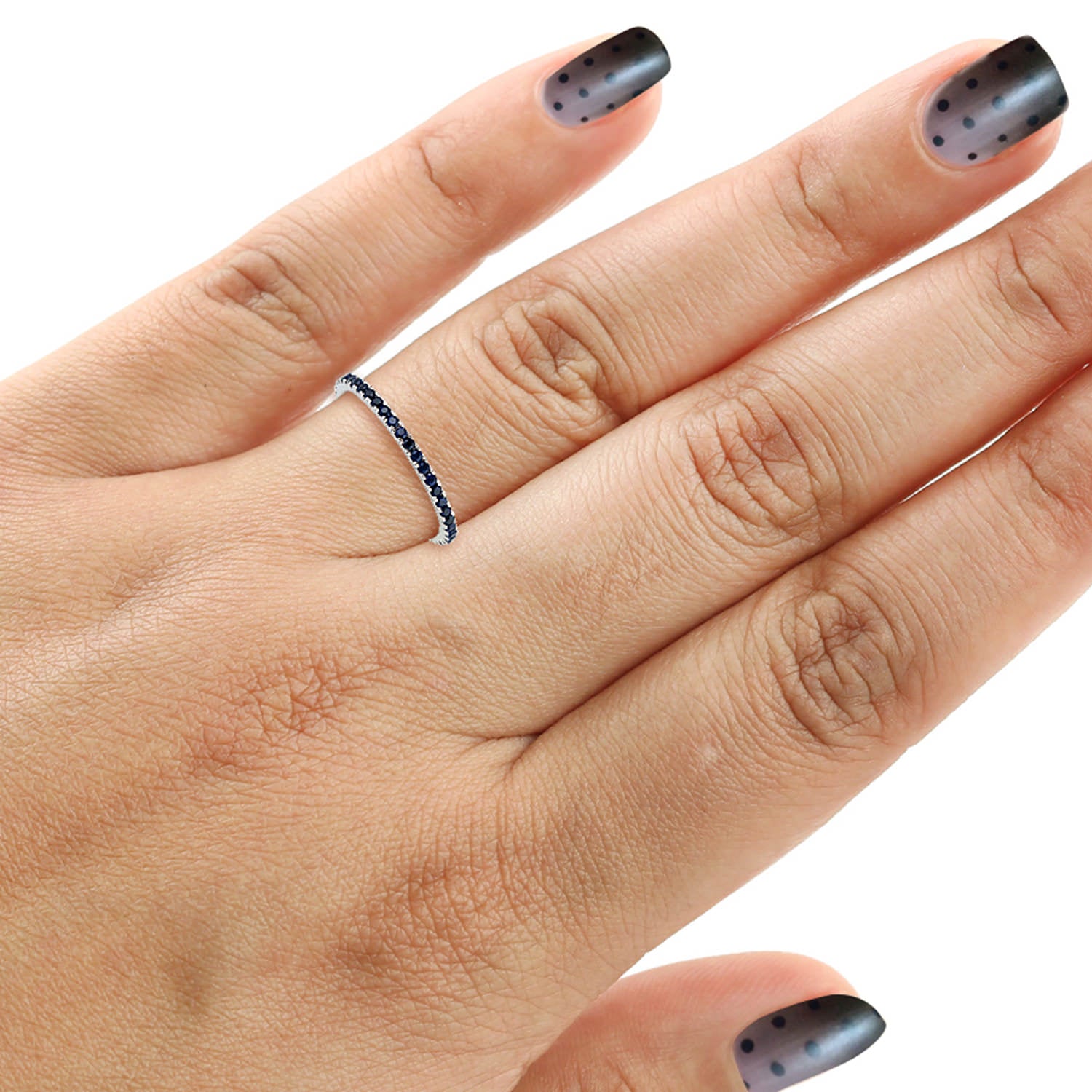 Blue Sapphire Gemstone Band Ring In 18K White Gold