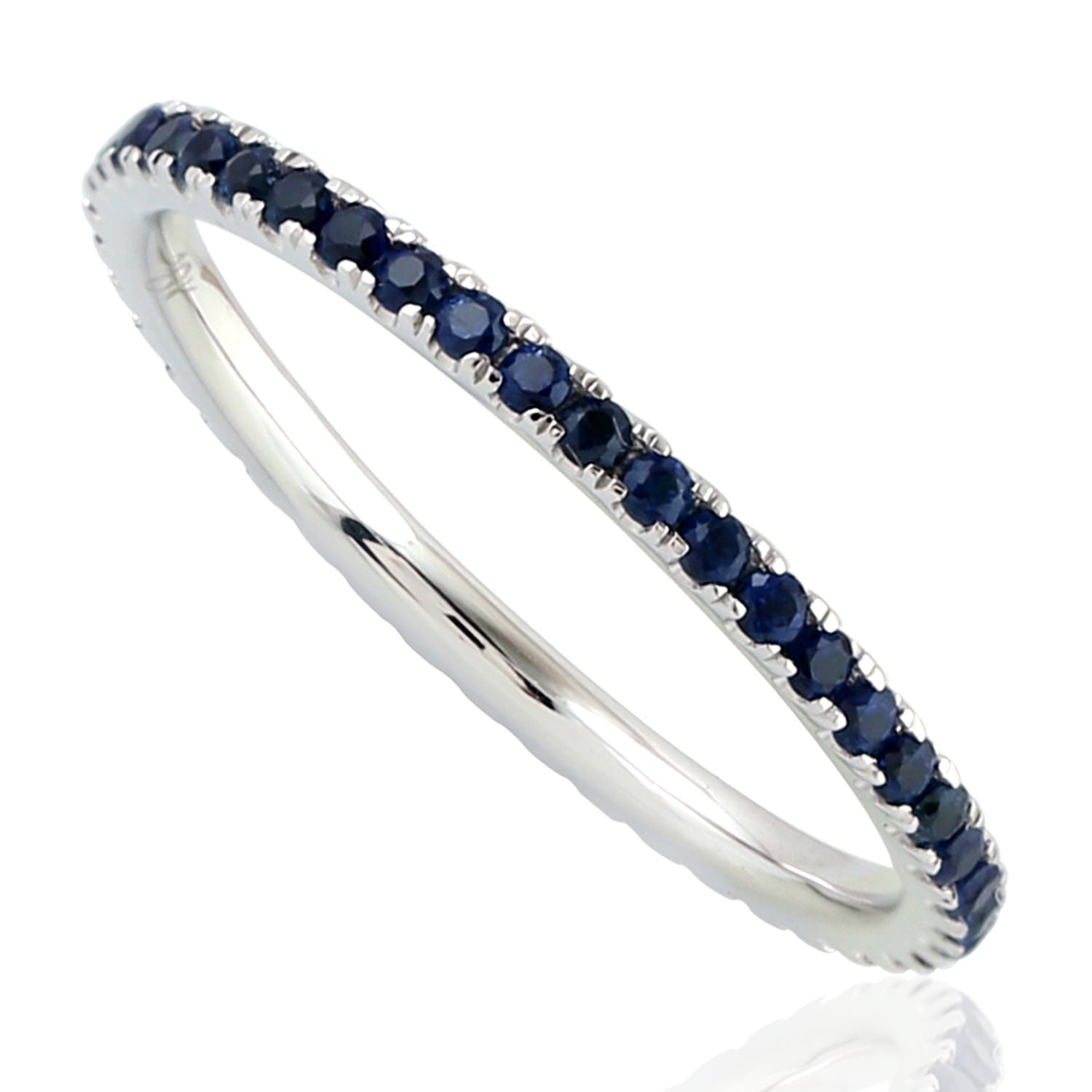 Blue Sapphire Gemstone Band Ring In 18K White Gold