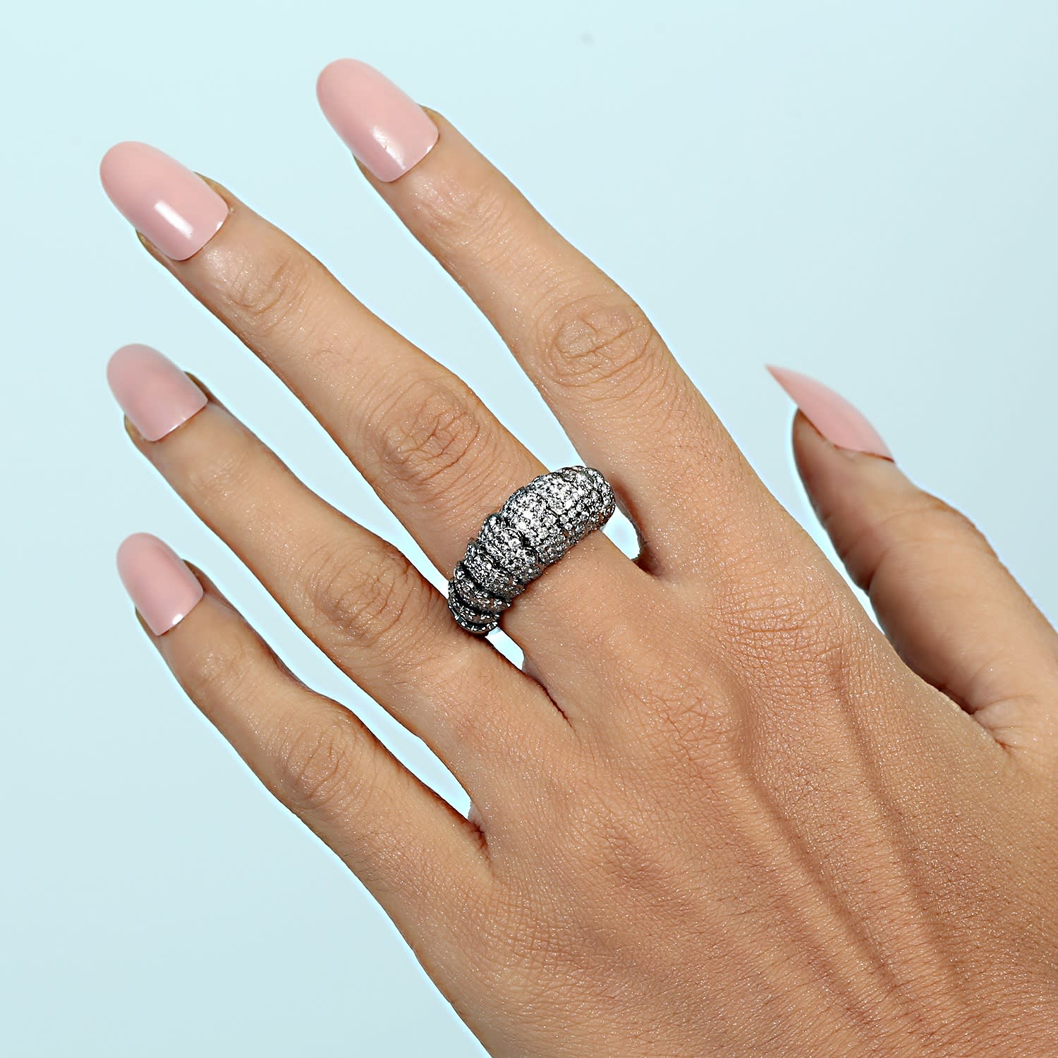 18K White Gold Pave Diamond Dome Band Ring