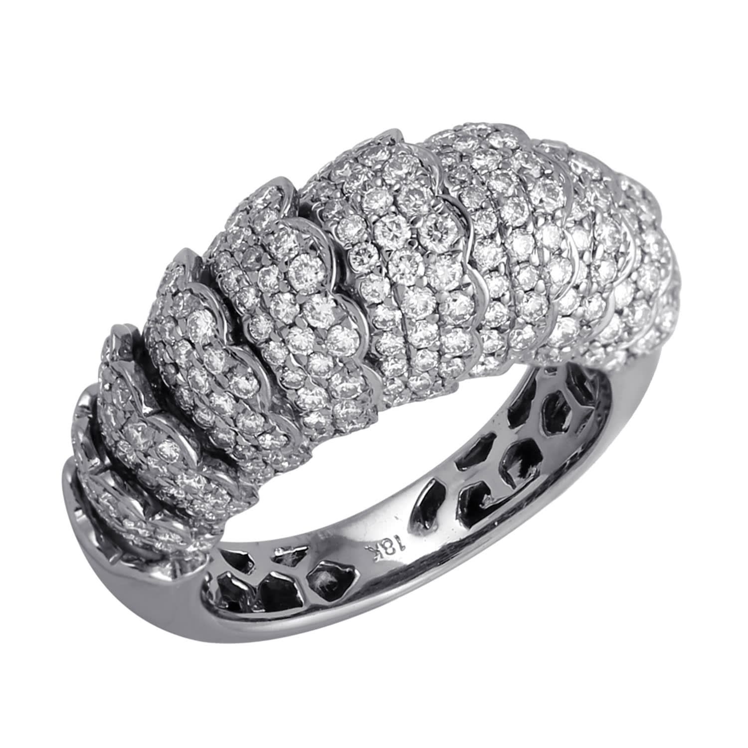 18K White Gold Pave Diamond Dome Band Ring