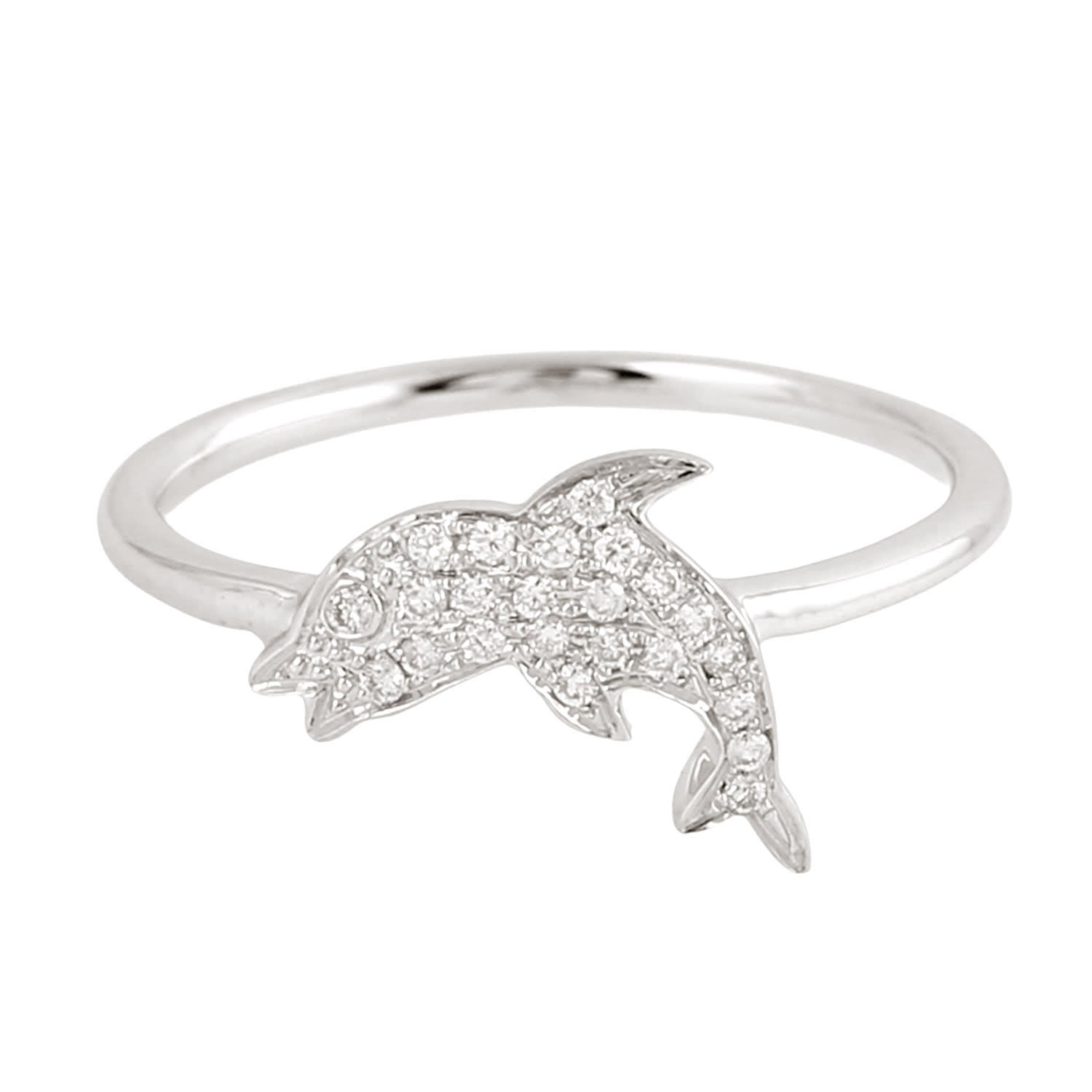 18K White Gold Pave Diamond Fish Shape Ring