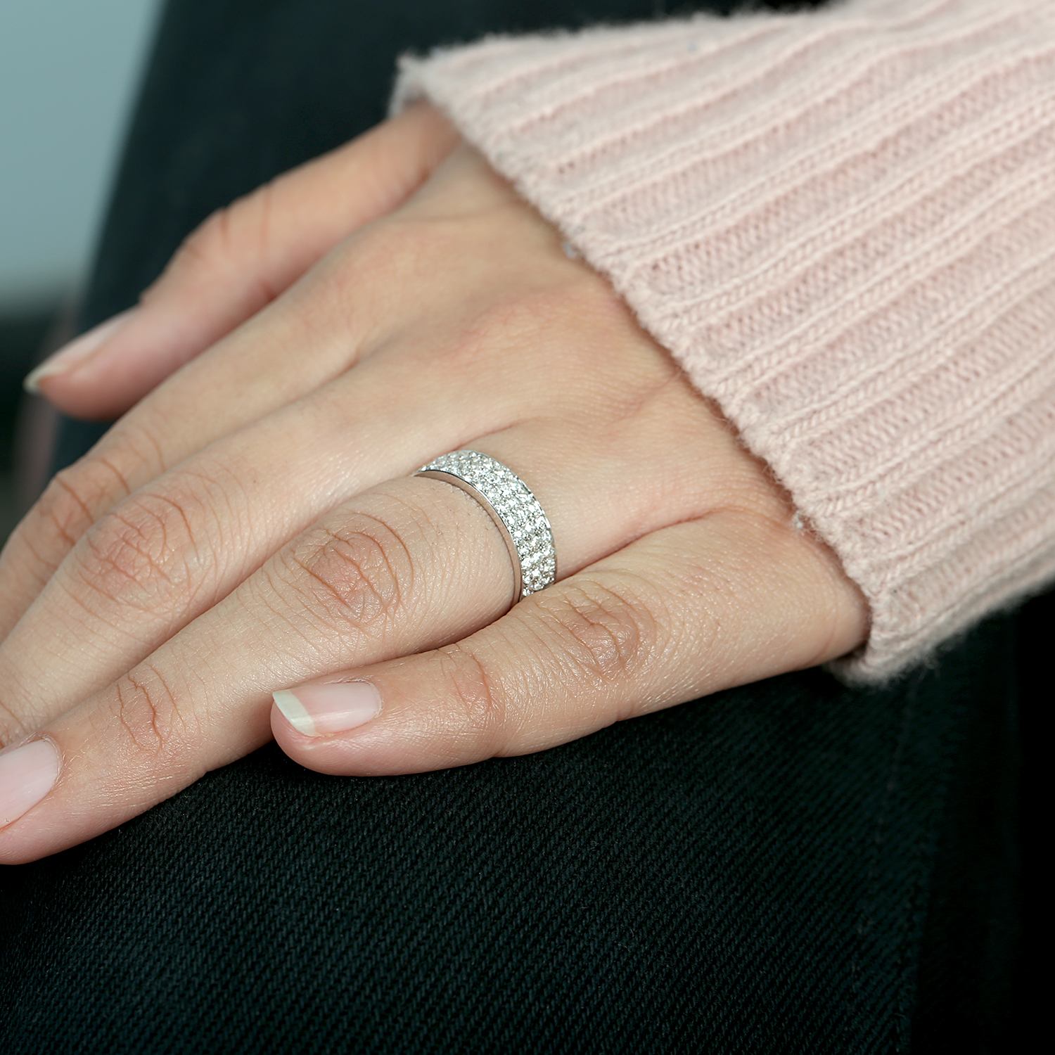 Natural Diamond Band Ring In 18K White Gold