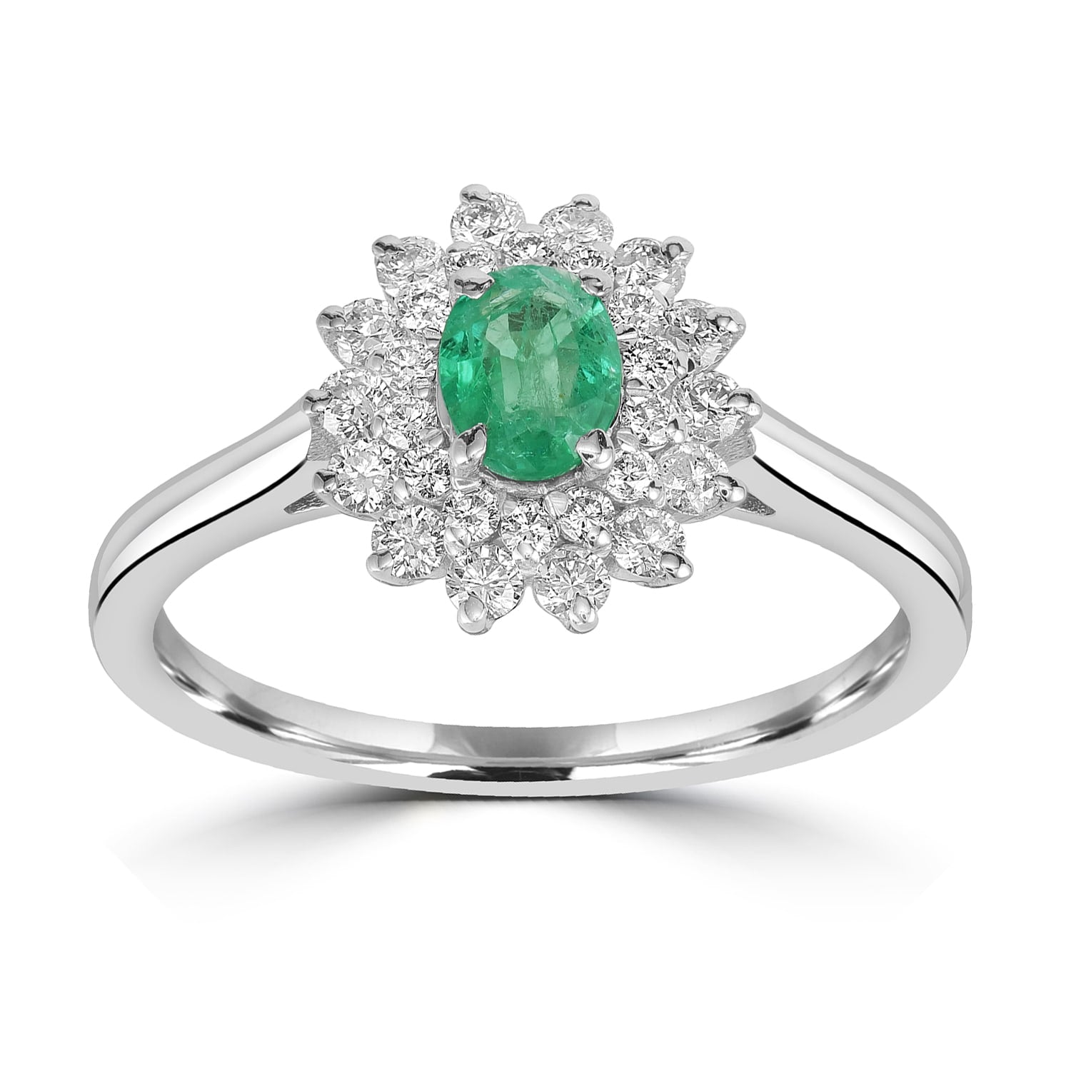 18K White Gold Prong Emerald & Diamond Flower Ring